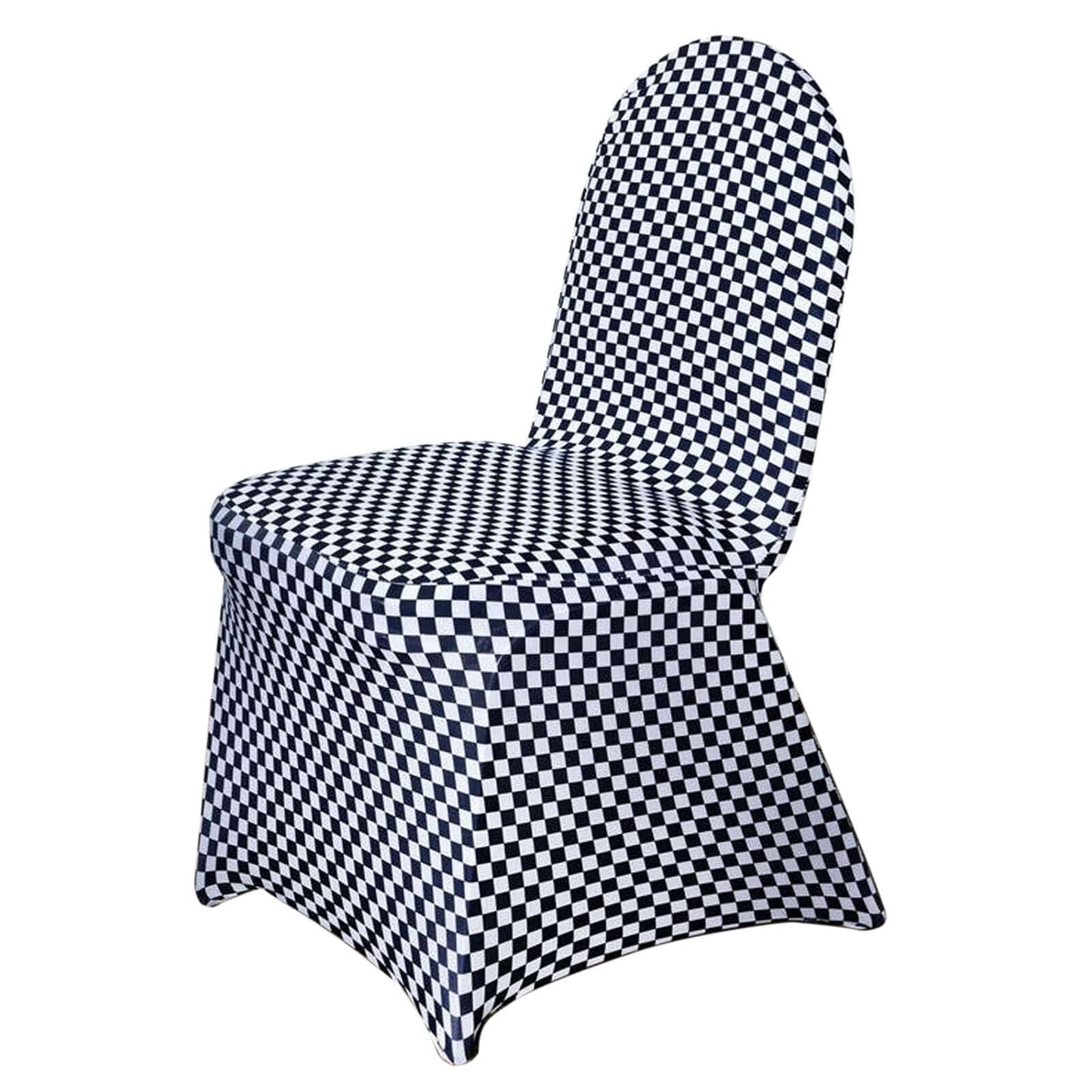 Spandex Chair Covers for Banquet Chairs Black/White Buffalo Plaid - Stylish Fitted Checkered Slipcovers for Weddings & Gatherings - Linen Luxes