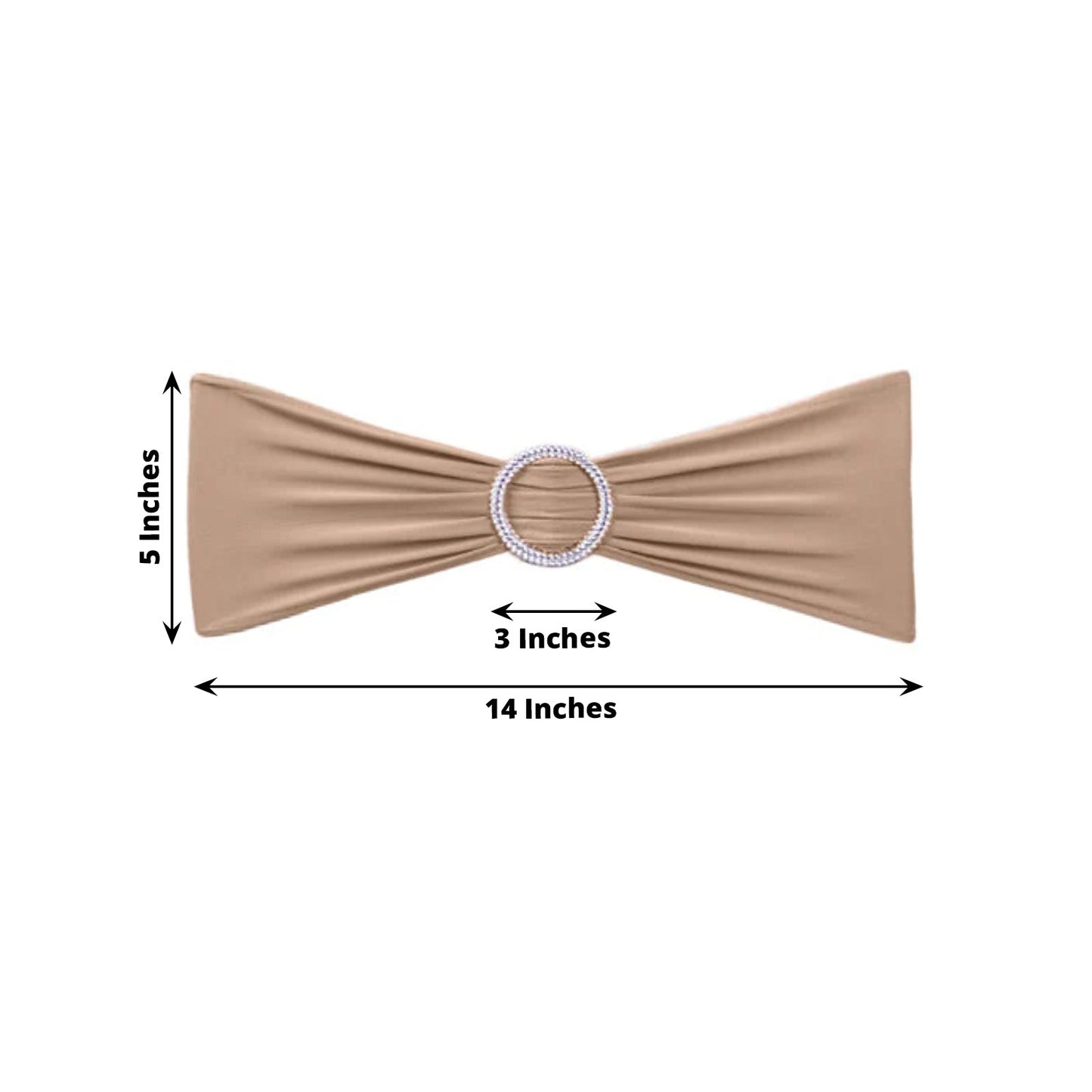 5 Pack Stretch Spandex Chair Sashes Nude - Reusable Chair Bands with Silver Diamond Ring Slide Buckle 5"x14"