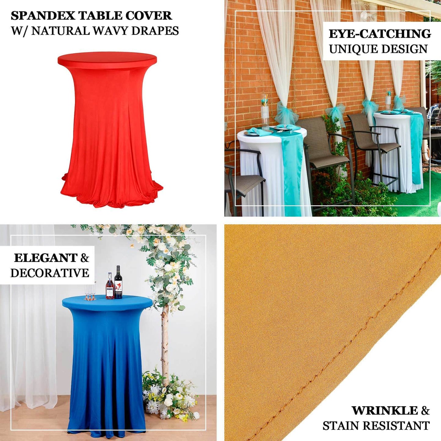 Spandex 30" Round Cocktail Table Cover Skirt Dusty Rose With Natural Wavy Drapes
