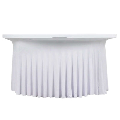 Spandex Round 6ft Table Skirt White with Wavy Skirt-Like Effect Stylish Table Cover for Weddings, Banquets & Trade Shows