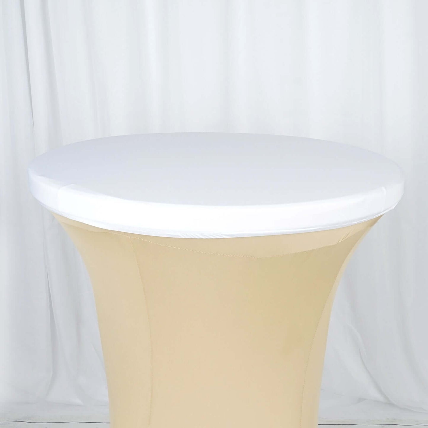 Spandex Table Top Cover White Fitted Cocktail Topper - Wrinkle - Free Event Decor - Linen Luxes