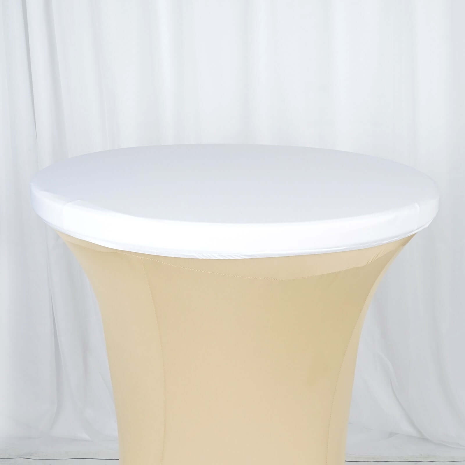 Spandex Table Top Cover White Fitted Cocktail Topper - Wrinkle - Free Event Decor - Linen Luxes