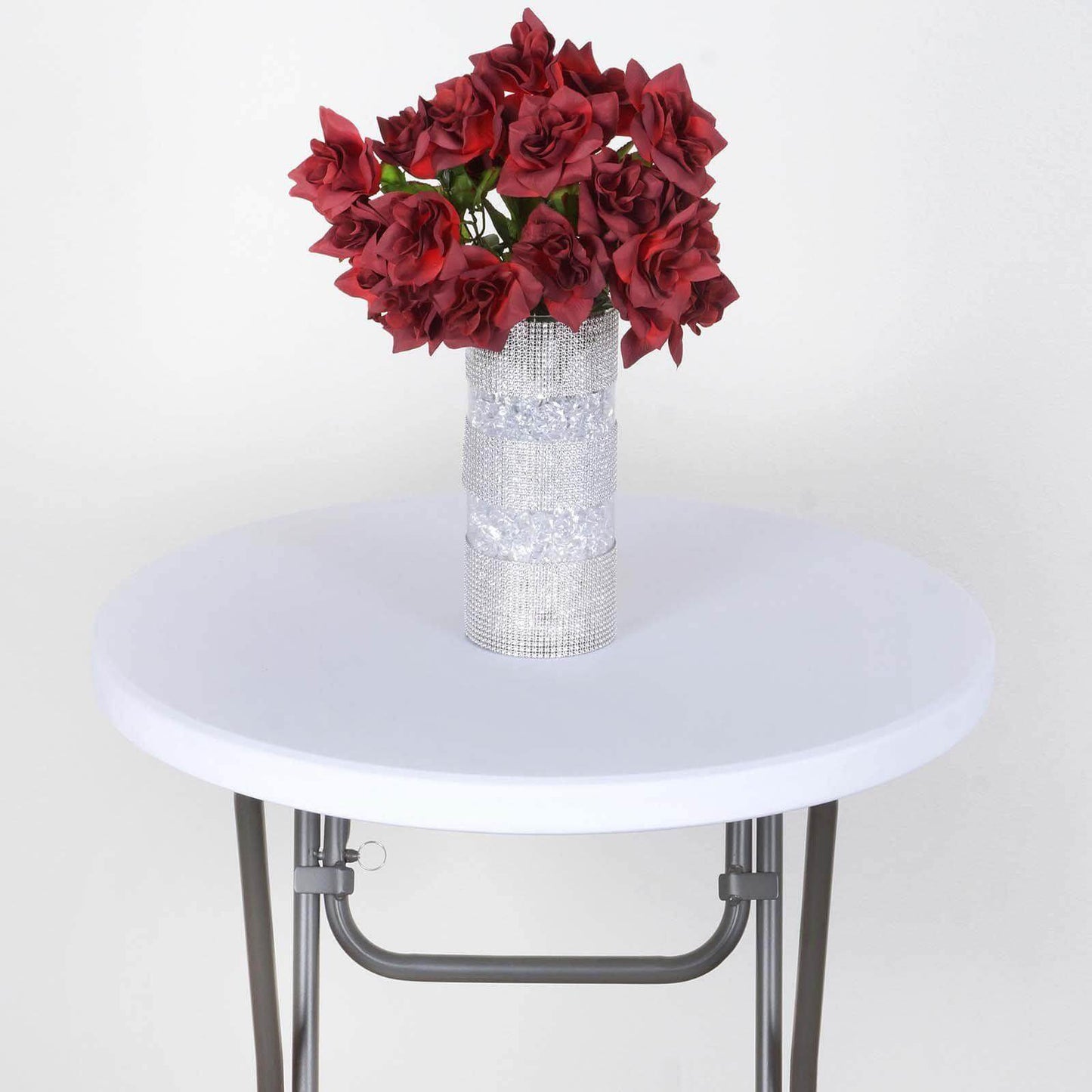 Spandex Table Top Cover White Fitted Cocktail Topper - Wrinkle - Free Event Decor - Linen Luxes