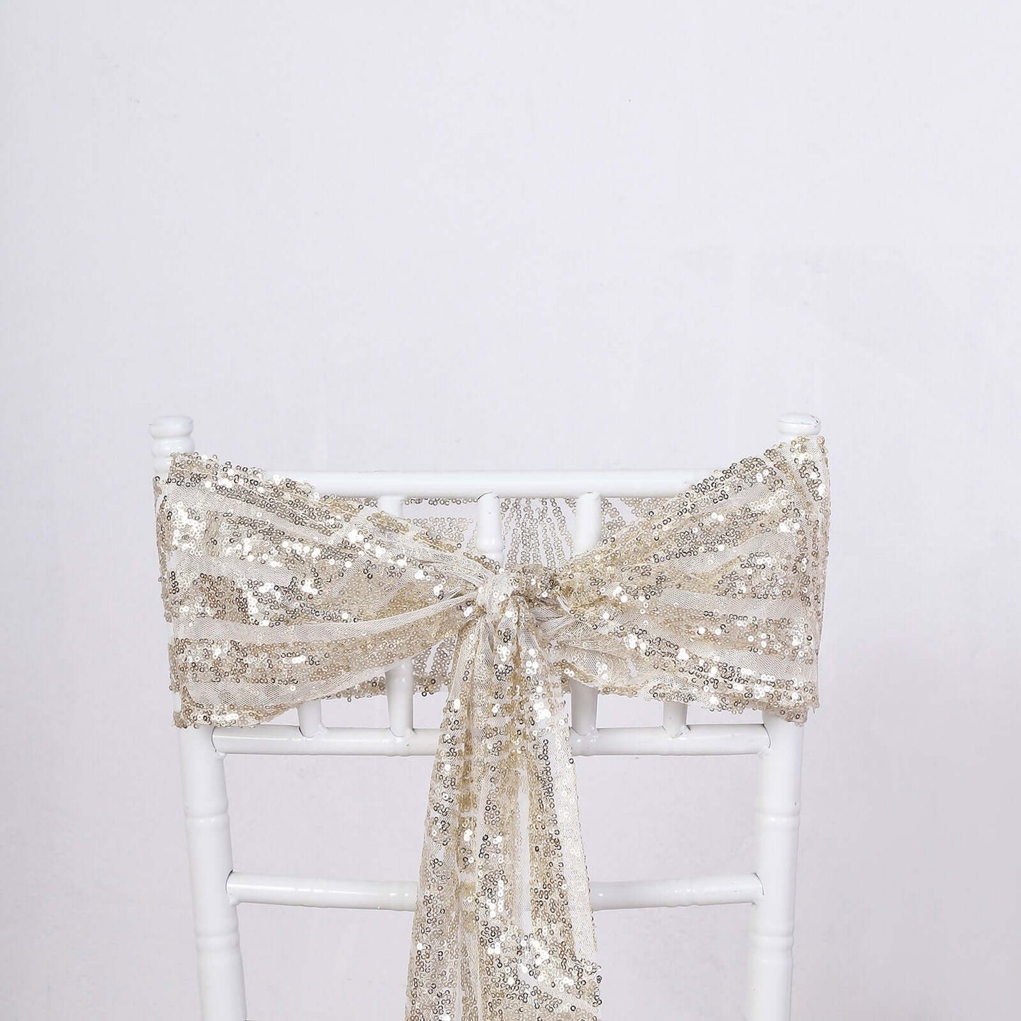 5 Pack Glitz Sequin Chair Sashes with Geometric Diamond Design 6"x88" Champagne