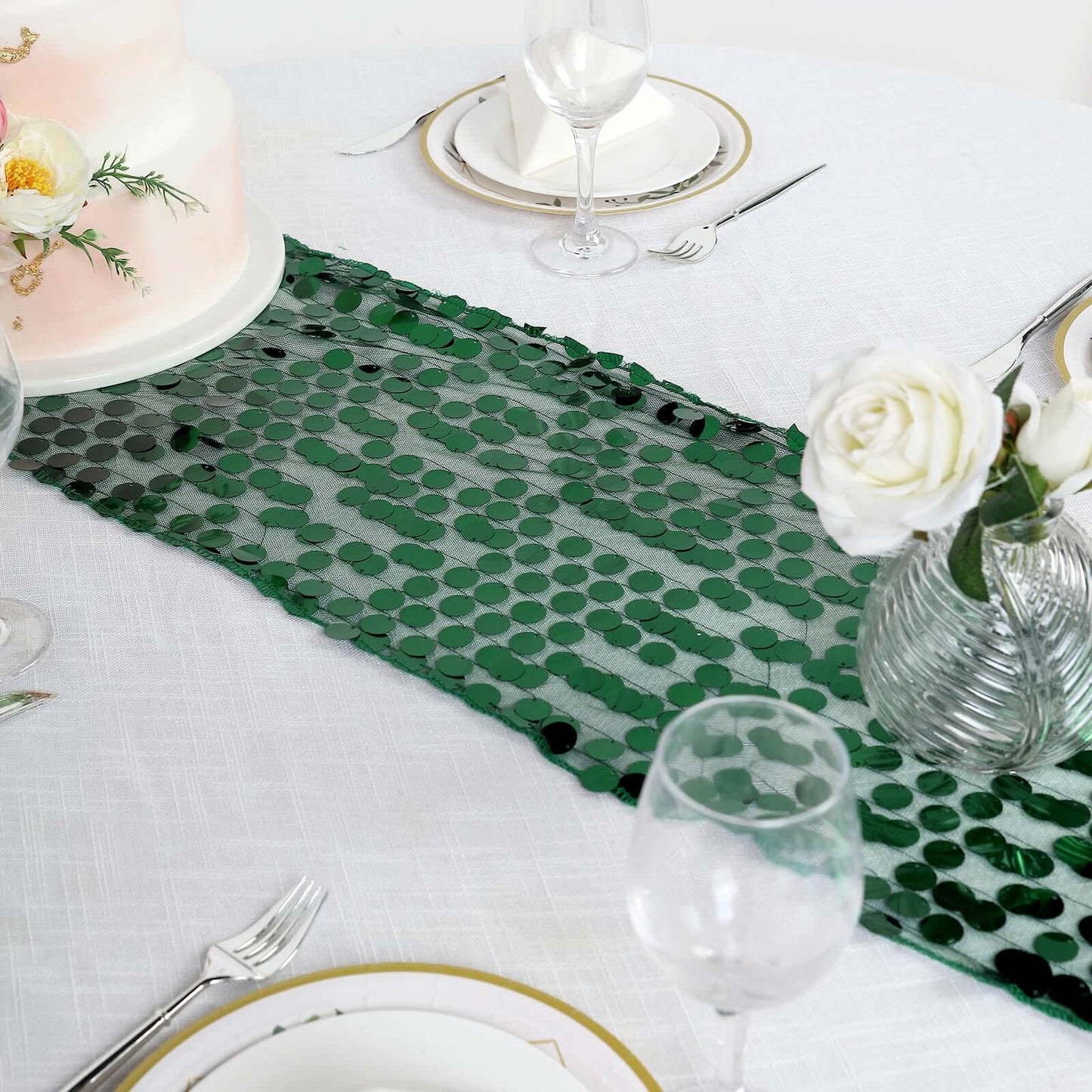Big Payette Sequin 13"x108" Table Runner Hunter Emerald Green - Dazzling Design