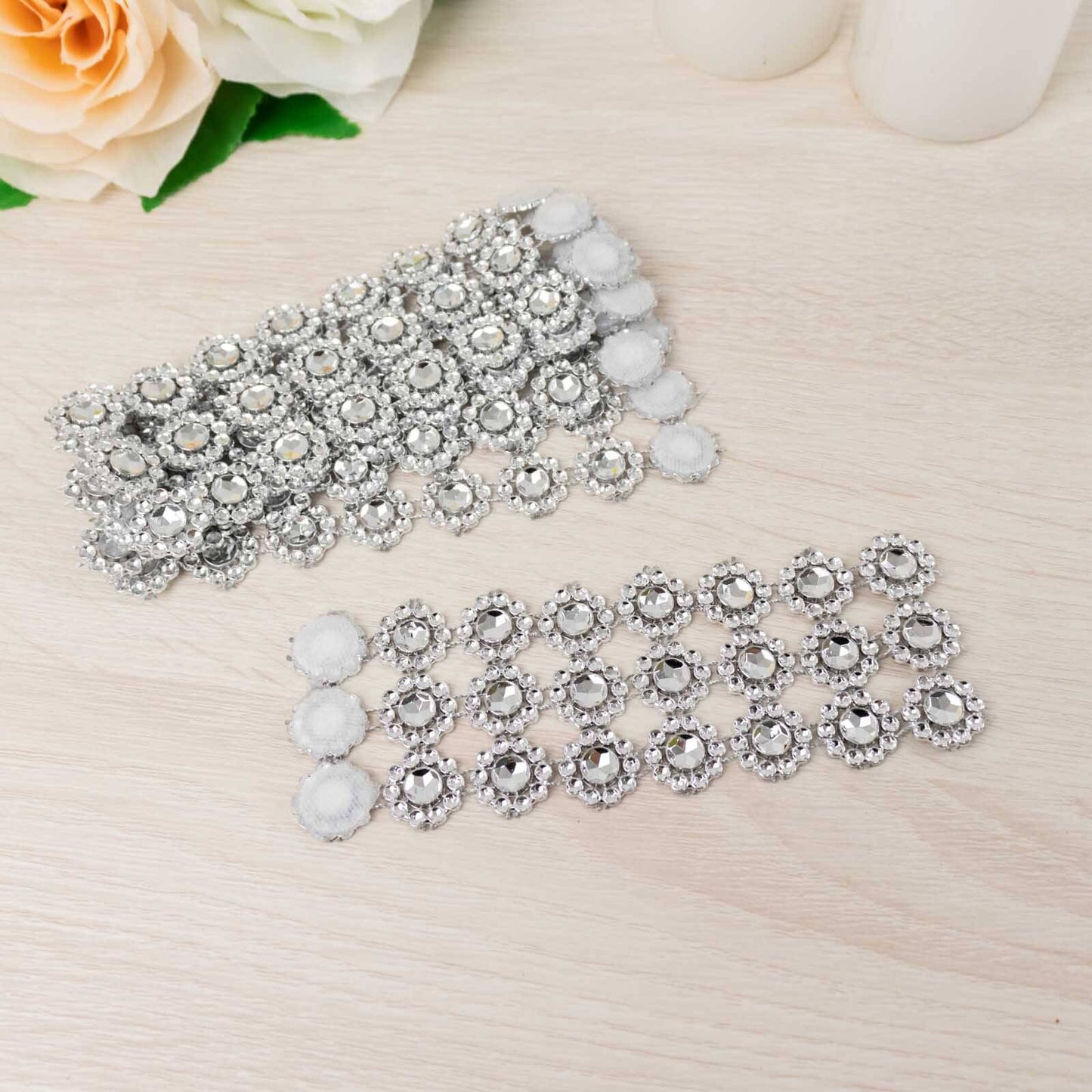 10 Pack Silver Sunflower Diamond Rhinestones Napkin Holders With Velcro, Elegant Wedding Napkin Rings