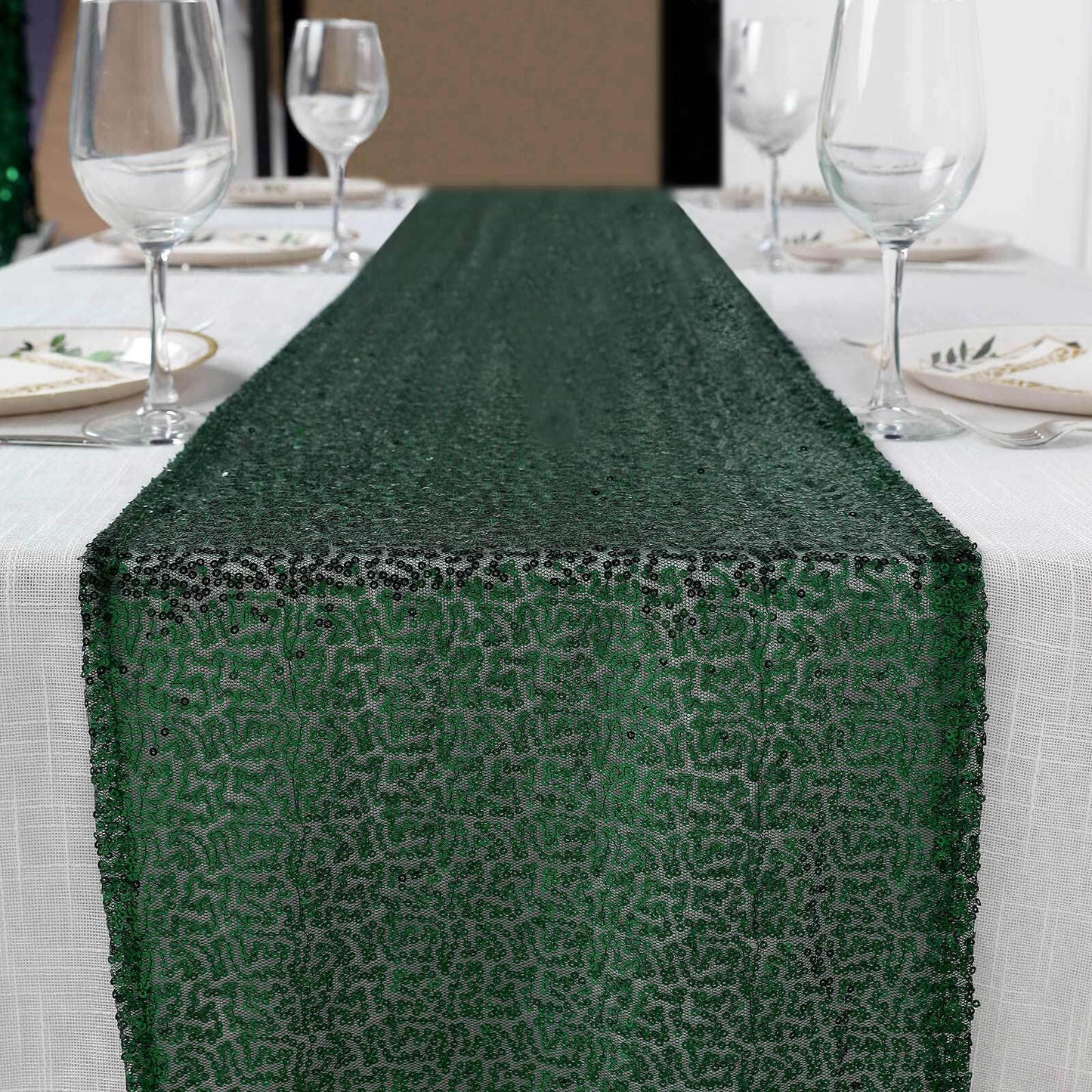 Sequin 12"x108" Table Runner Hunter Emerald Green - Glittering Design