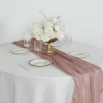 Glitter Gauze 27"x120" Table Runner Rose Gold - Sparkling Reusable Sheer Table Linen