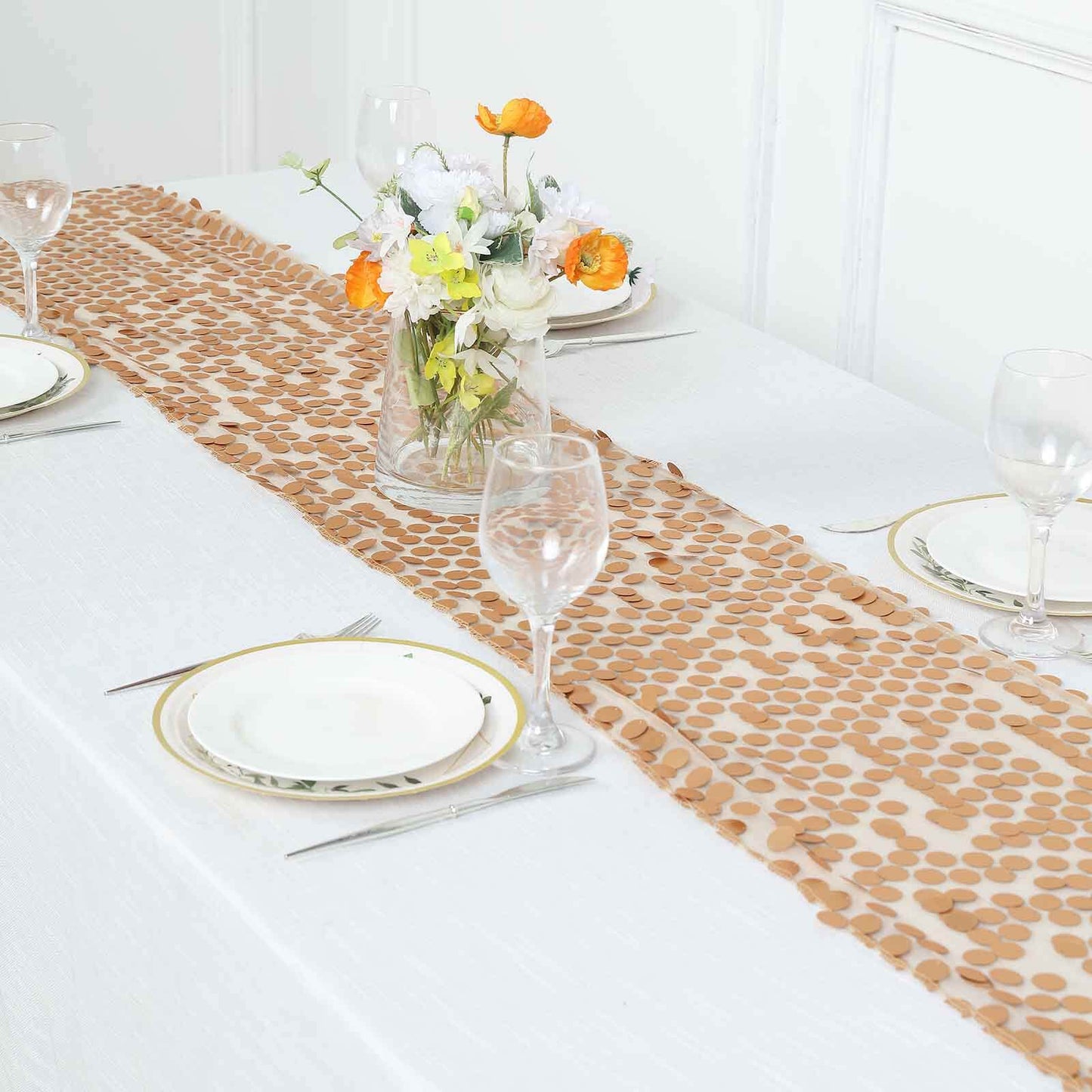 Big Payette Sequin 13"x108" Table Runner Matte Champagne - Dazzling Design