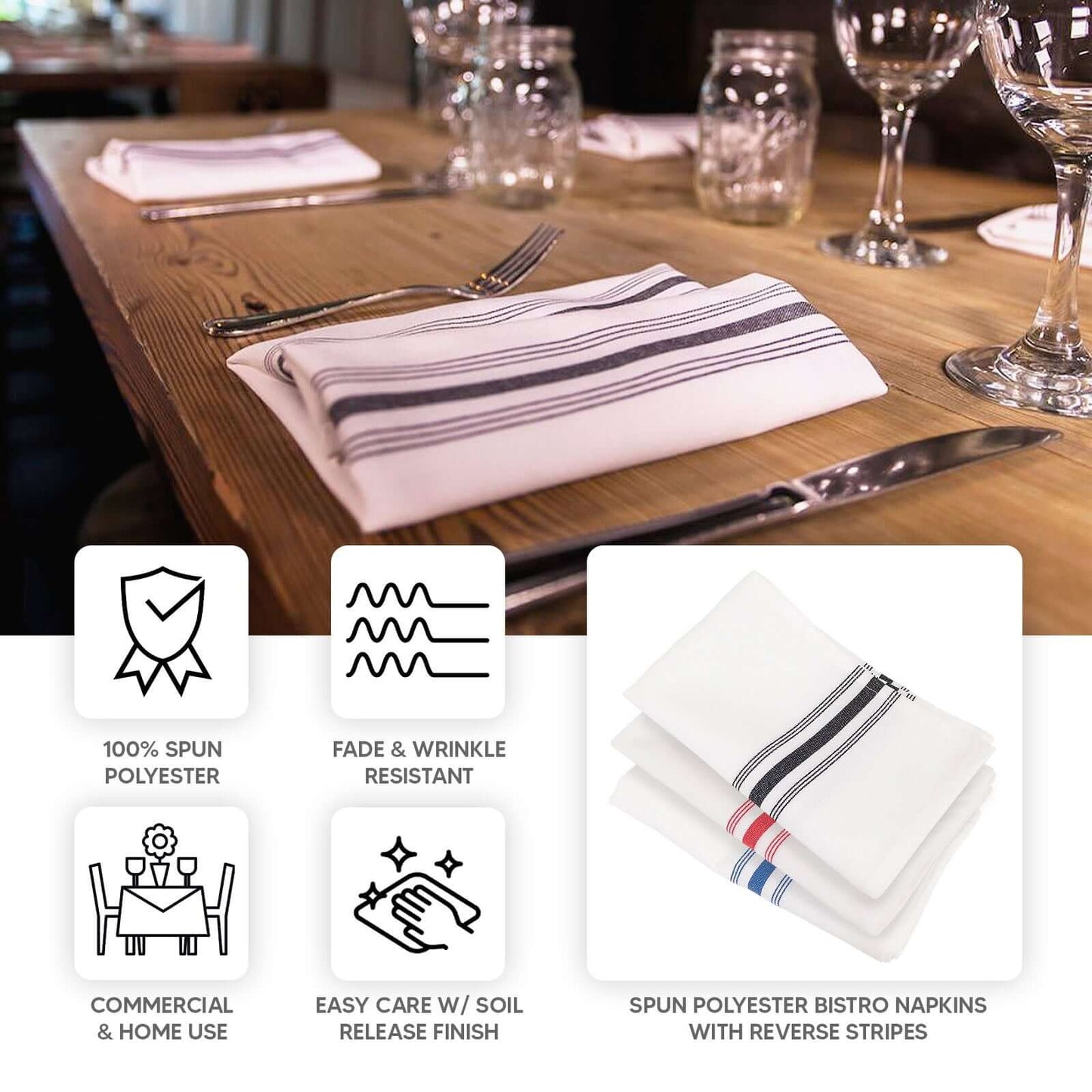 10 Pack Premium Spun Polyester 18"x22" Napkins White/Sage Green Bistro Style - Highly Absorbent Cotton-Like Feel Cloth Napkins