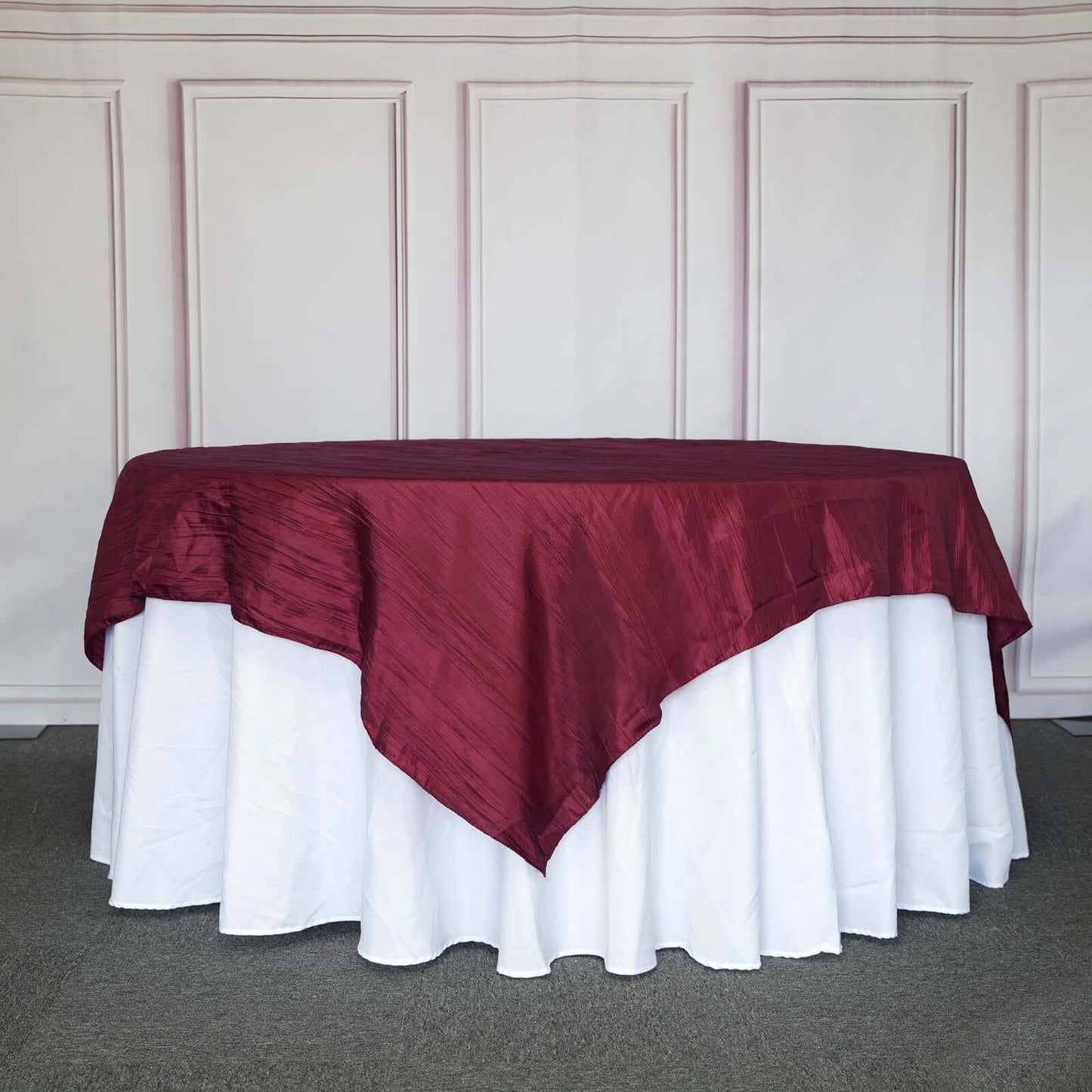 Taffeta 90"x90" Table Overlay Square Tablecloth Burgundy - Accordion Crinkle Table Cover