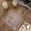 10-Pack Plastic 7" Square Dessert Plates in Clear with Gold Rim - Classy Disposable Appetizer Salad Plates