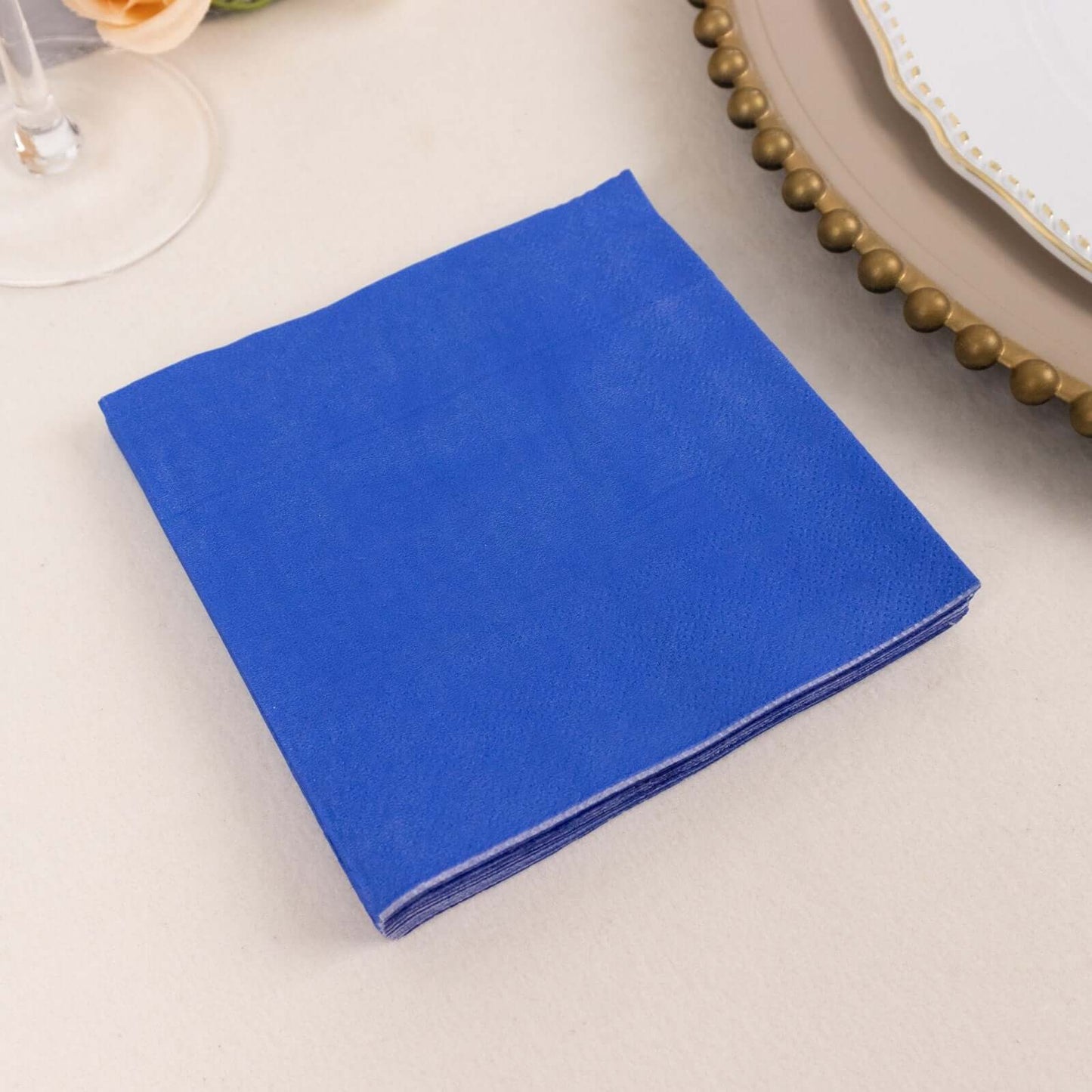 50-Pack Paper Beverage Napkins Royal Blue - 2 Ply Disposable Soft 18GSM Cocktail Napkins 5"x5"
