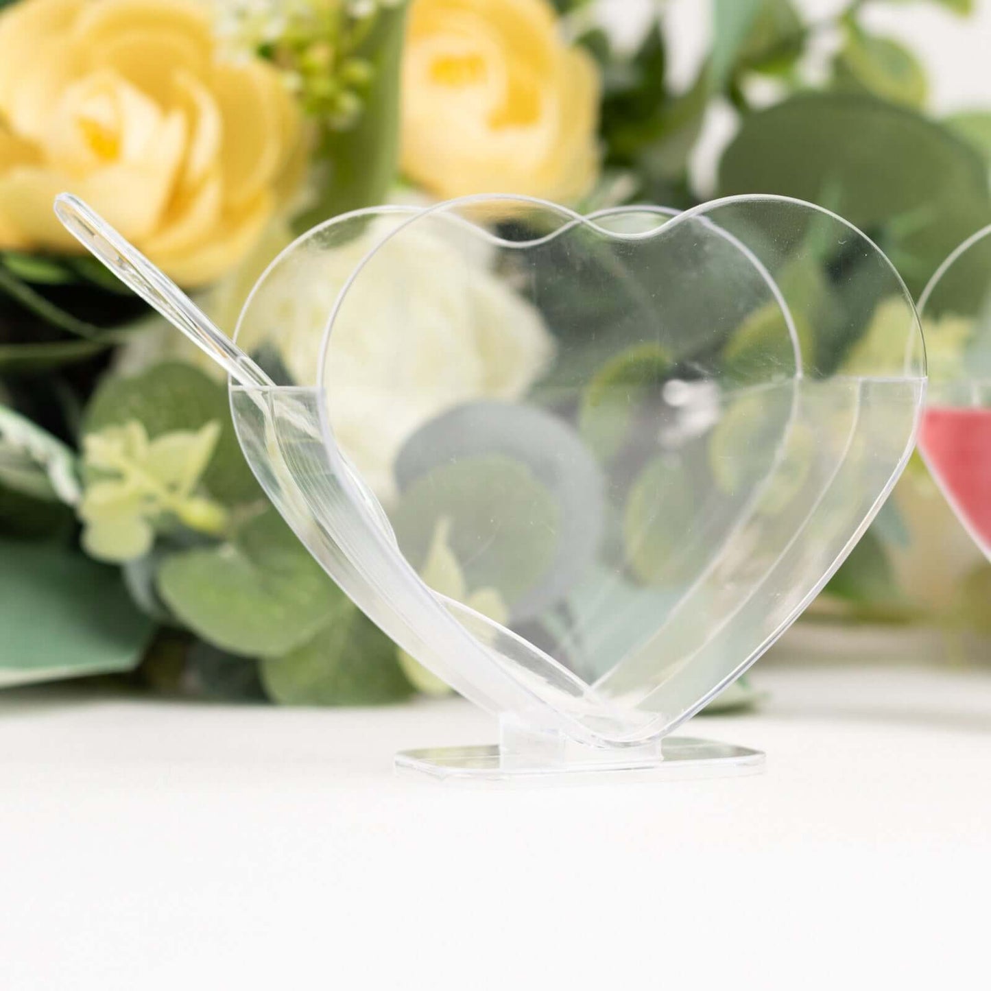 24-Pack Plastic Dessert Parfait Cups Heart-Shaped Clear with Spoons - Reusable and Disposable 2oz
