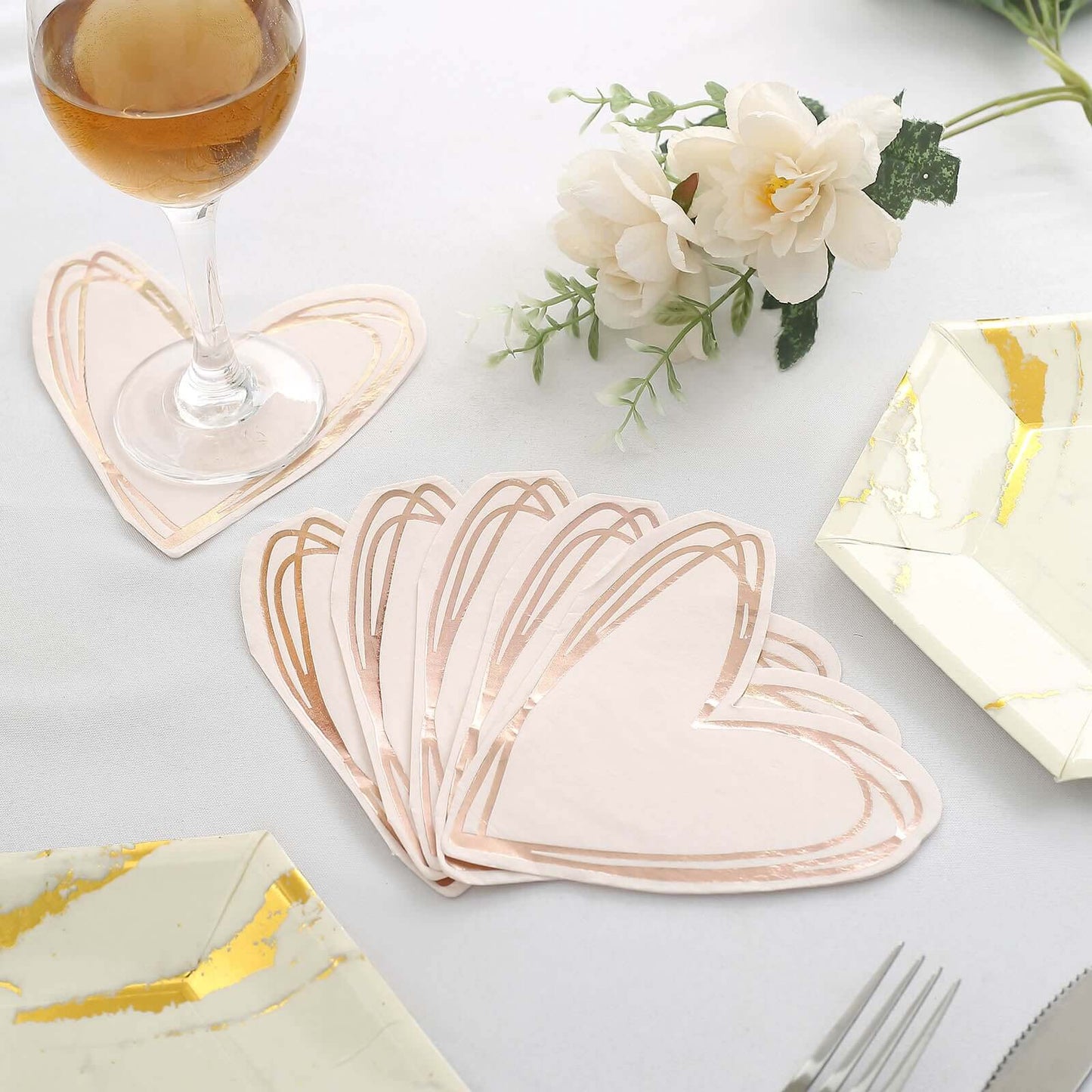 20-Pack Paper Cocktail Napkins with Heart Shape Rose Gold - Stylish Disposable Napkins for Events