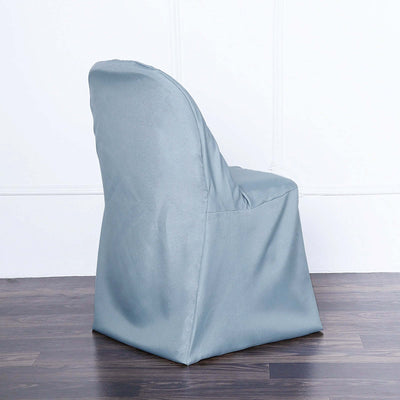 Polyester Slip On Folding Chair Covers Dusty Blue - Stain-Resistant Reusable Durable Fabric
