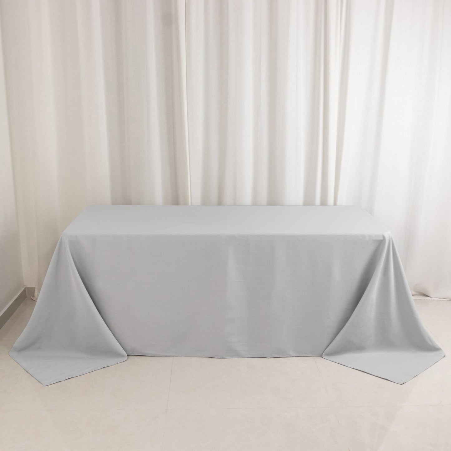 Premium Polyester 90"x132" Rectangle Tablecloth Silver - Seamless 220GSM Stain-Resistant Table Cover