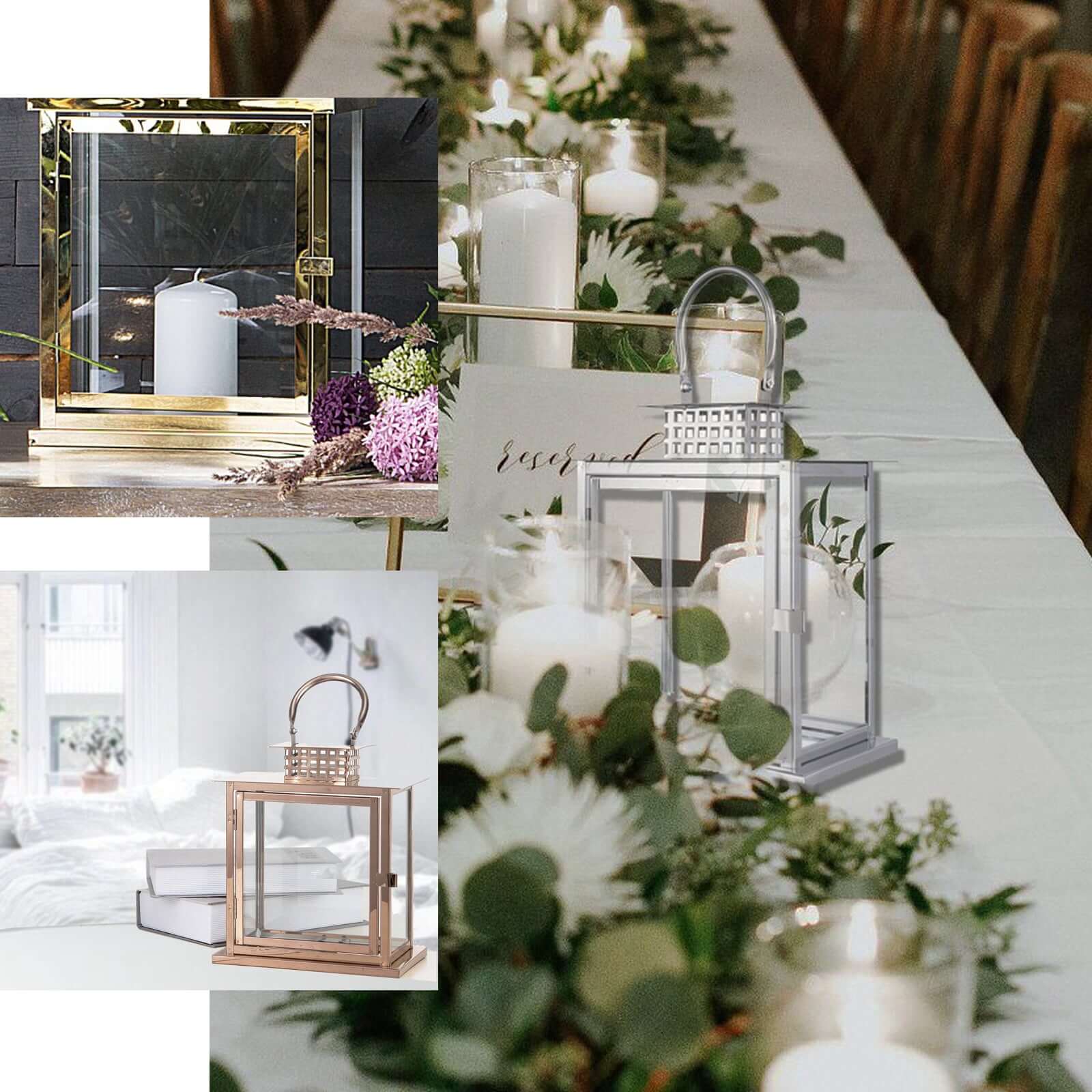 Stainless Steel Candle Lantern Cage Top Design Rose Gold - Outdoor Metal Patio Lantern Centerpiece 10" - Linen Luxes