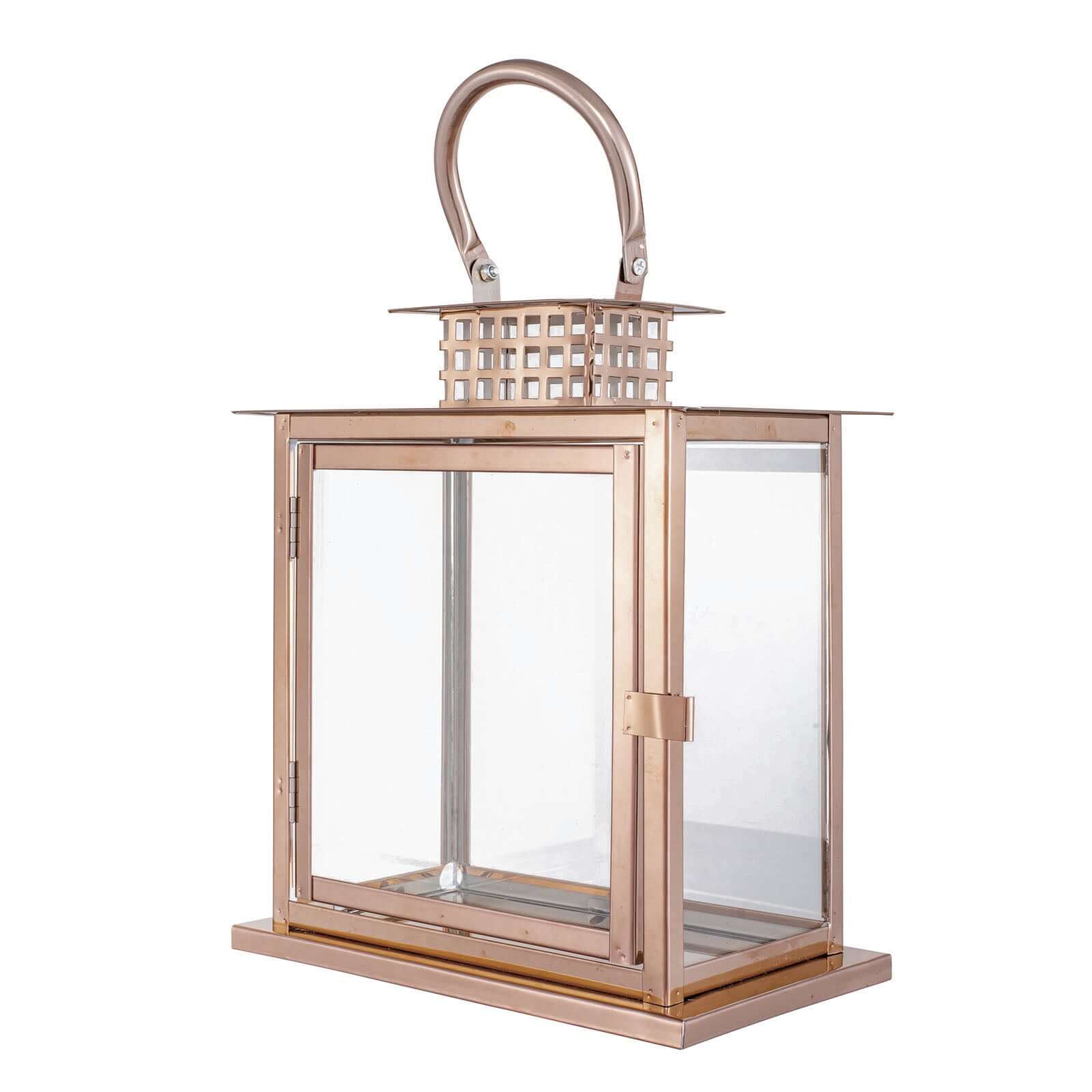 Stainless Steel Candle Lantern Cage Top Design Rose Gold - Outdoor Metal Patio Lantern Centerpiece 10" - Linen Luxes