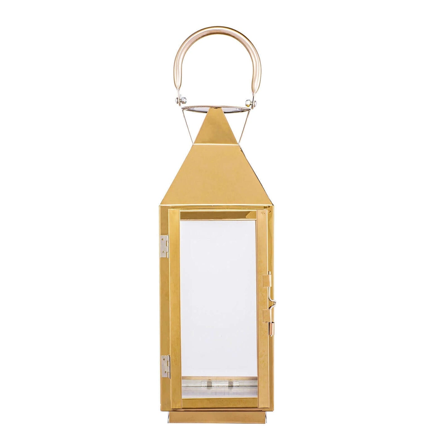 Stainless Steel Candle Lantern Crown Top Design Gold - Outdoor Metal Patio Lantern Centerpiece 14" - Linen Luxes