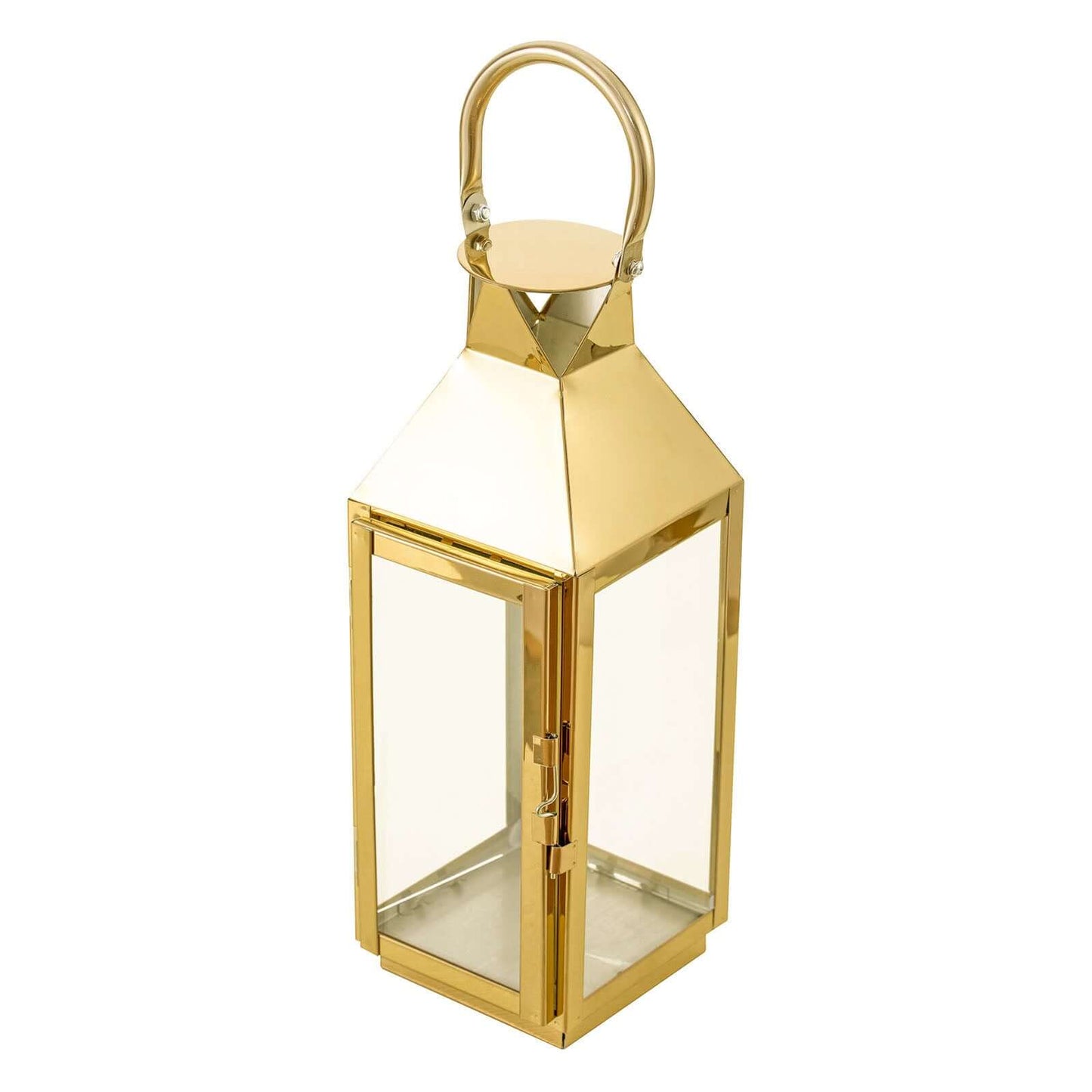Stainless Steel Candle Lantern Crown Top Design Gold - Outdoor Metal Patio Lantern Centerpiece 14" - Linen Luxes