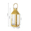 Stainless Steel Candle Lantern Crown Top Design Gold - Outdoor Metal Patio Lantern Centerpiece 14" - Linen Luxes