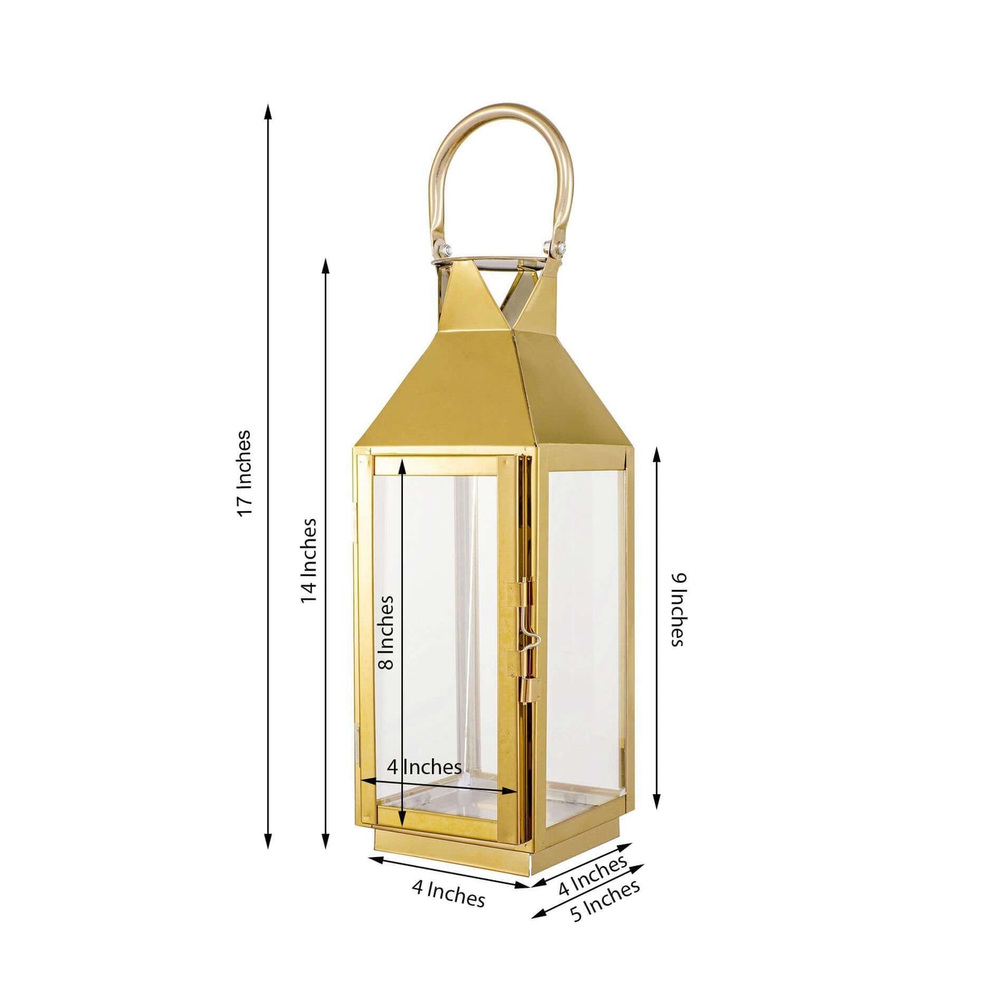 Stainless Steel Candle Lantern Crown Top Design Gold - Outdoor Metal Patio Lantern Centerpiece 14" - Linen Luxes