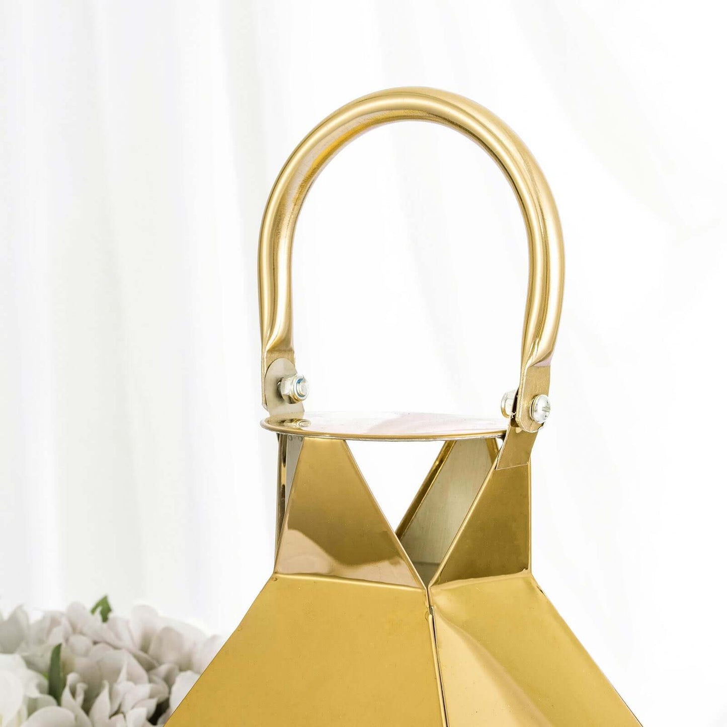 Stainless Steel Candle Lantern Crown Top Design Gold - Outdoor Metal Patio Lantern Centerpiece 14" - Linen Luxes