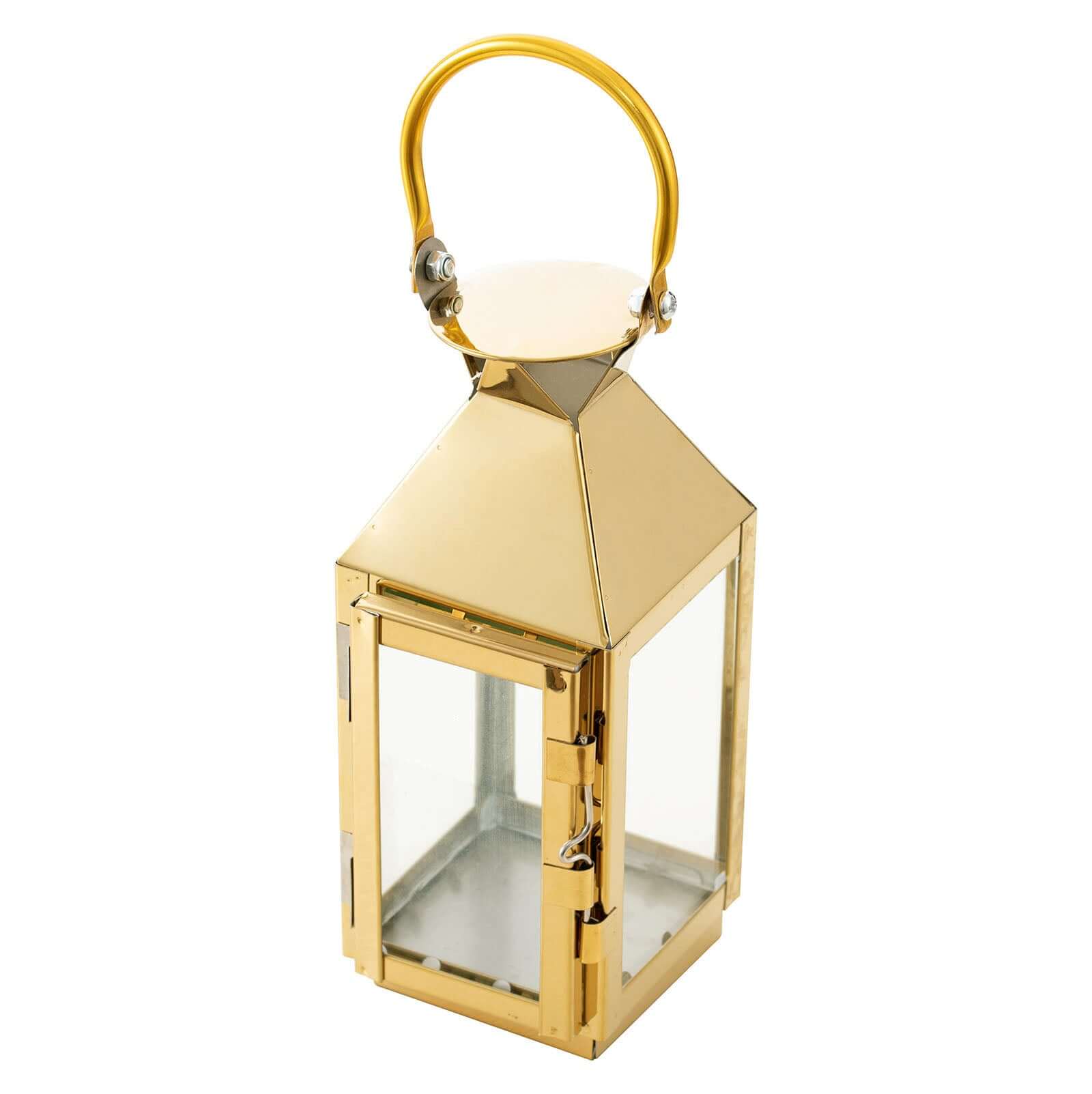 Stainless Steel Candle Lantern Crown Top Design Gold - Outdoor Metal Patio Lantern Centerpiece 8" - Linen Luxes