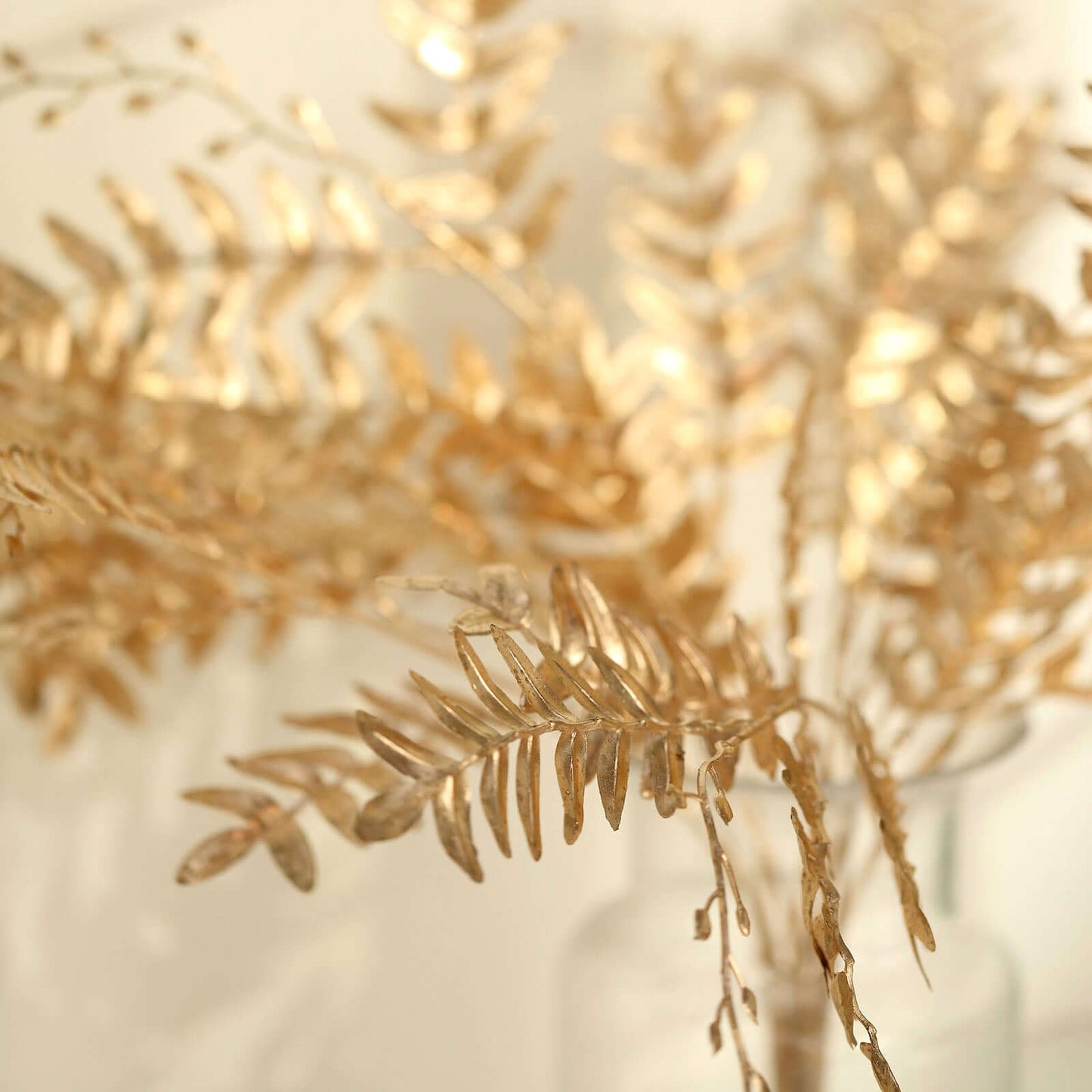 2-Pack Artificial Fern Leaf Branches Metallic Gold - Faux Decorative Bouquets for Glamorous Centerpiece Backdrop & Floral Decor 21"
