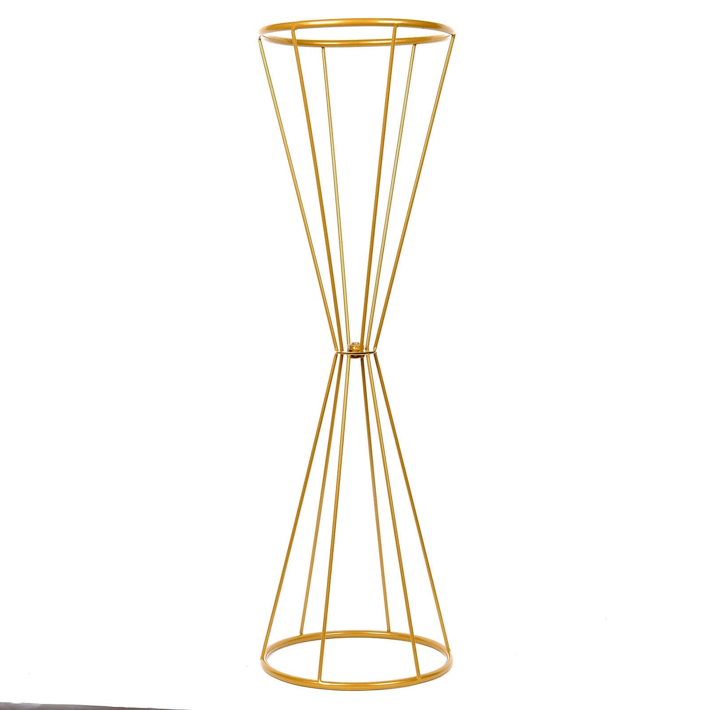 Dual Cone Reversible Flower Stand Gold Metal Geometric Pedestal - Wedding Centerpiece 27"