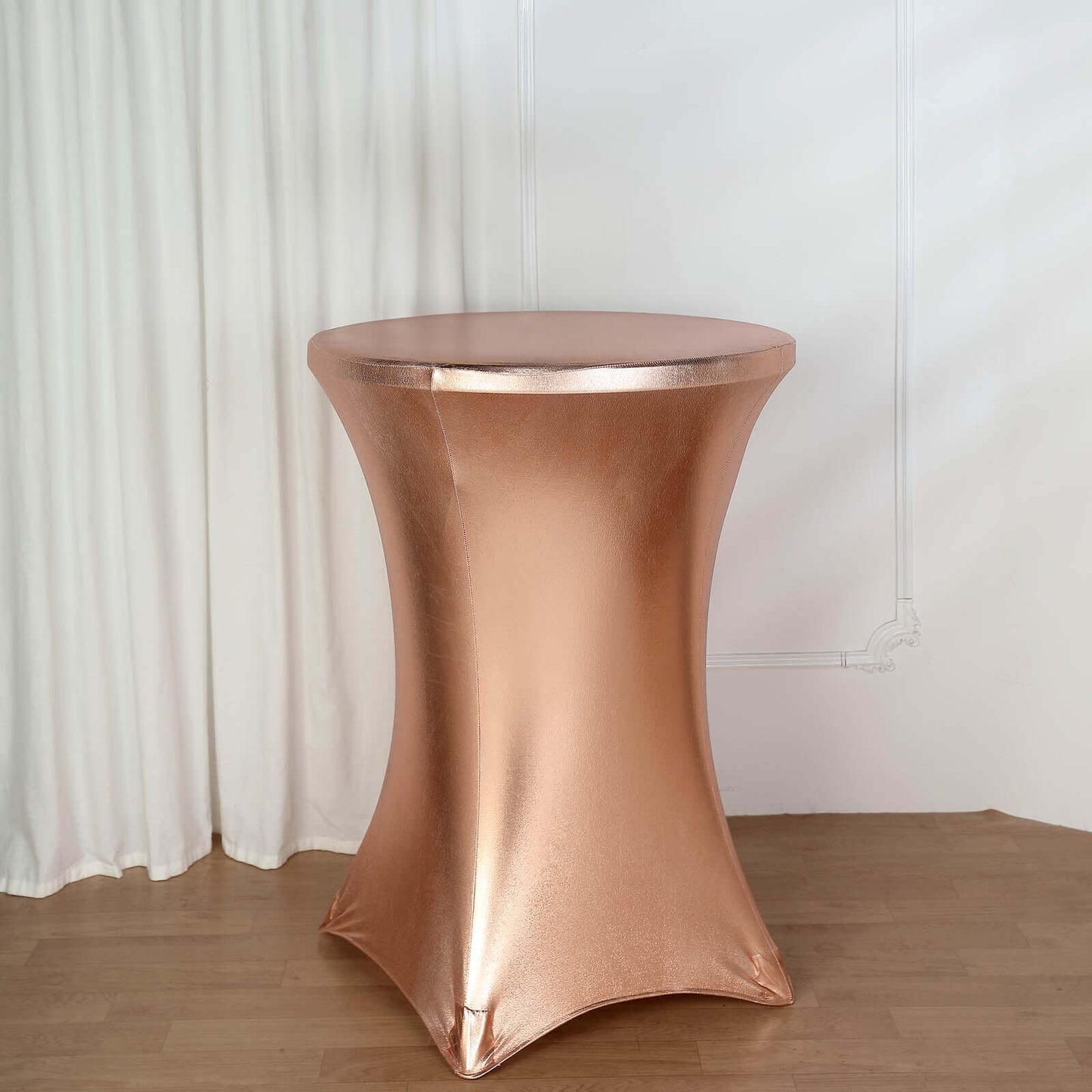 Metallic Spandex 30" Fitted Round Cocktail Table Cover Blush Highboy Tablecloth - Stretch Fit & Water-Resistant