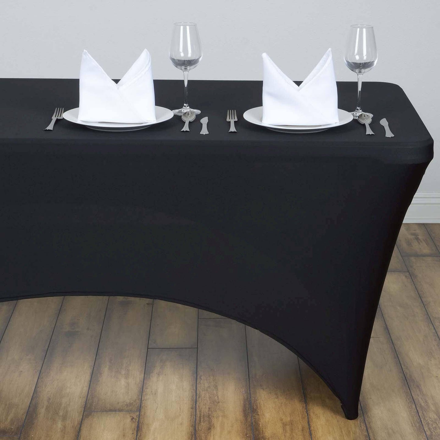 Stretch Spandex 48"x30" Rectangle Tablecloth Black - Durable Form - Fitting Table Cover - Linen Luxes