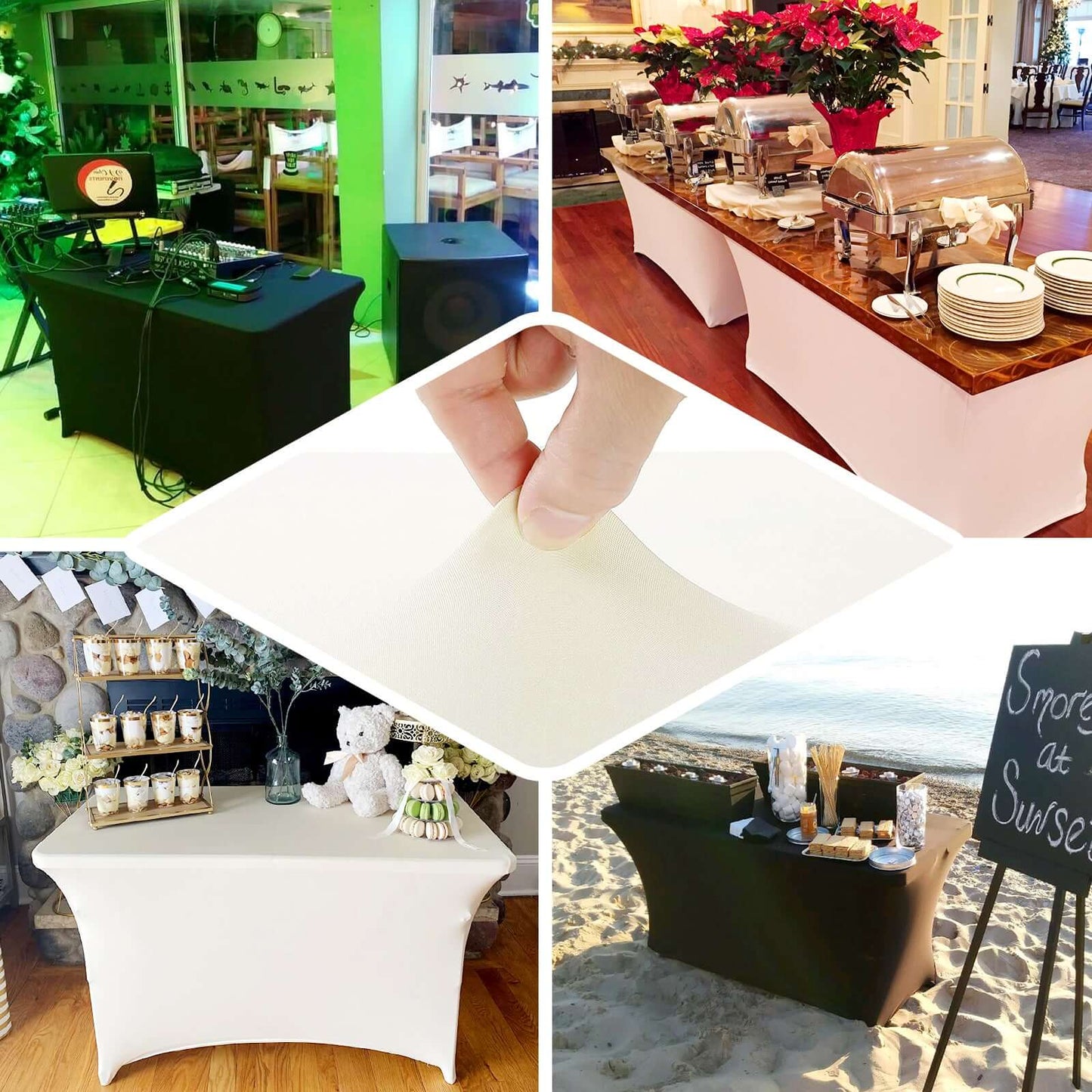 Stretch Spandex 48"x30" Rectangle Tablecloth Black - Durable Form - Fitting Table Cover - Linen Luxes