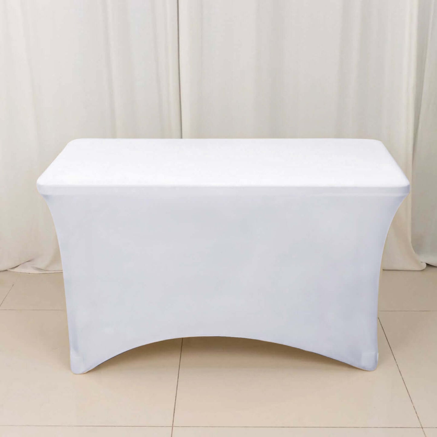 Stretch Spandex 48"x30" Rectangle Tablecloth White - Durable Form - Fitting Table Cover for Events & Presentations - Linen Luxes