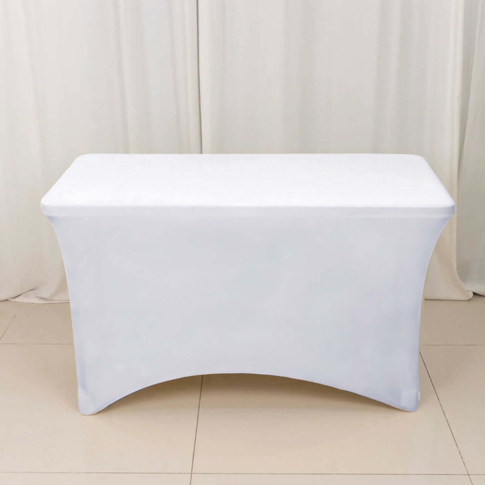 Stretch Spandex 48"x30" Rectangle Tablecloth White - Durable Form - Fitting Table Cover for Events & Presentations - Linen Luxes