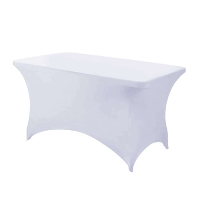 Stretch Spandex 48"x30" Rectangle Tablecloth White - Durable Form - Fitting Table Cover for Events & Presentations - Linen Luxes