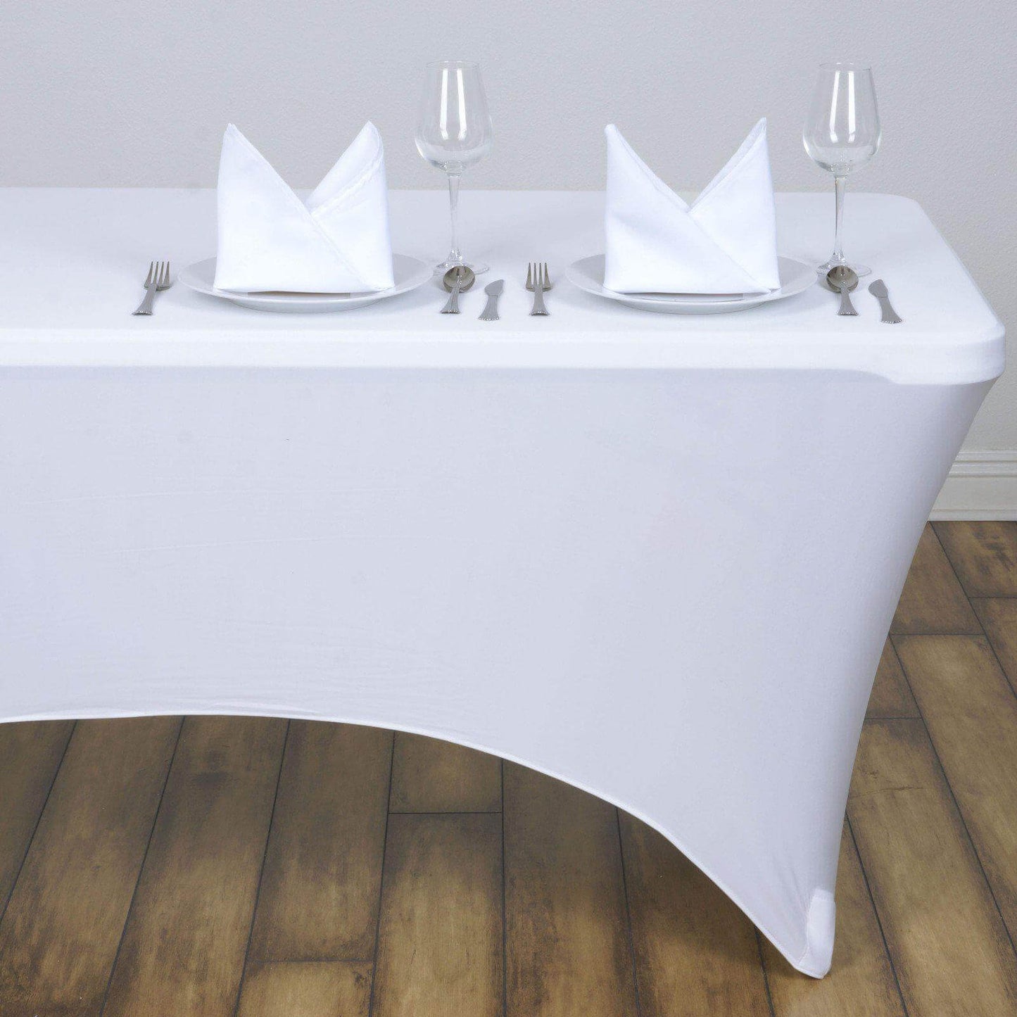 Stretch Spandex 48"x30" Rectangle Tablecloth White - Durable Form - Fitting Table Cover for Events & Presentations - Linen Luxes