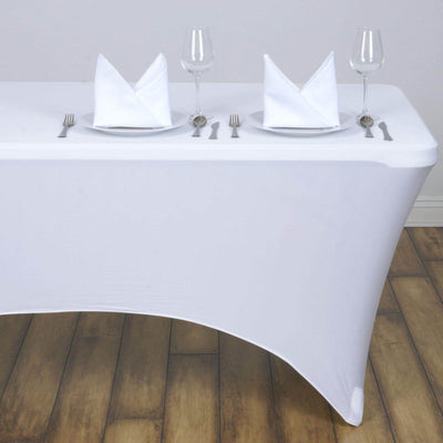 Stretch Spandex 48"x30" Rectangle Tablecloth White - Durable Form - Fitting Table Cover for Events & Presentations - Linen Luxes