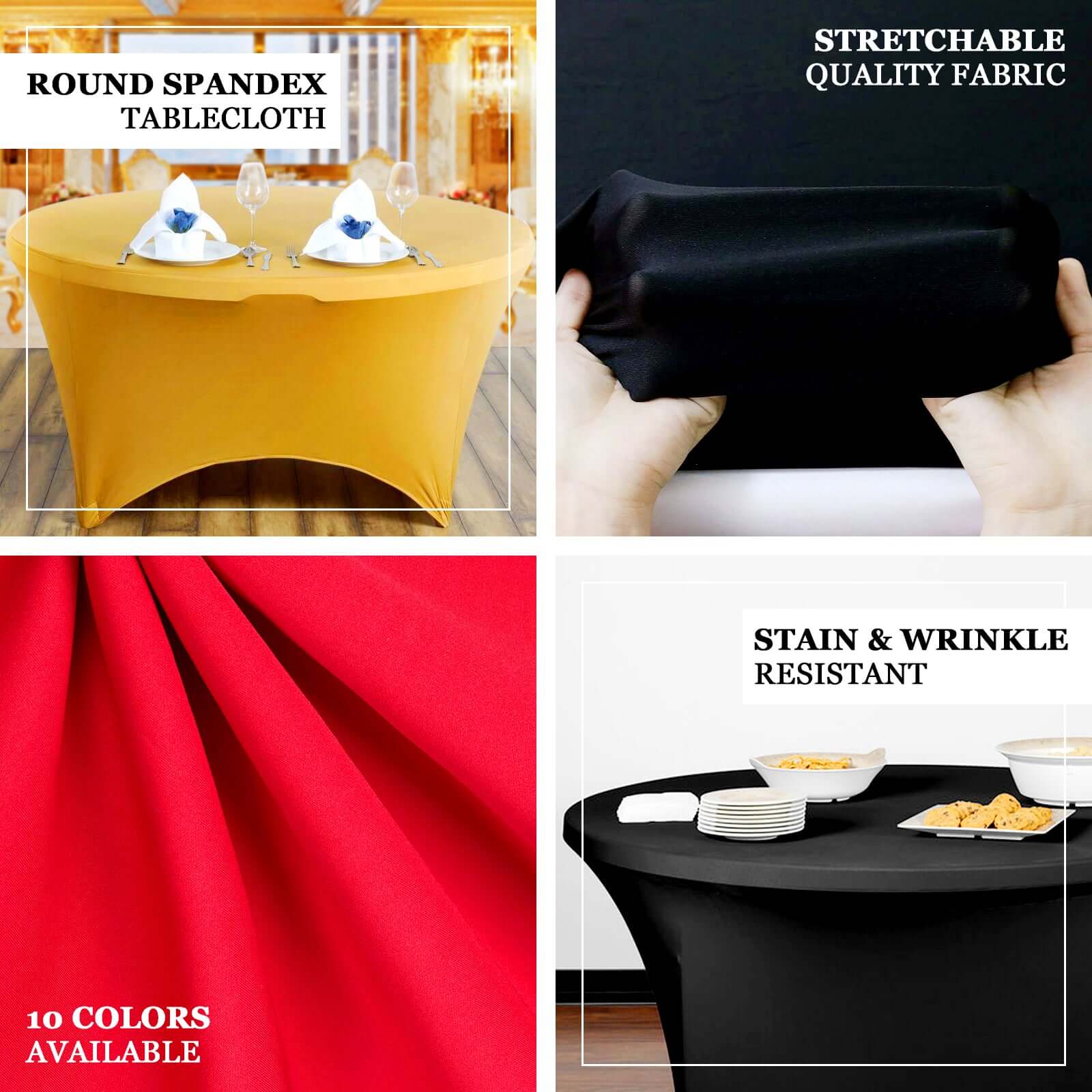 Stretch Spandex 5ft Round Tablecloth Black - Durable Form - Fitting Table Cover - Linen Luxes