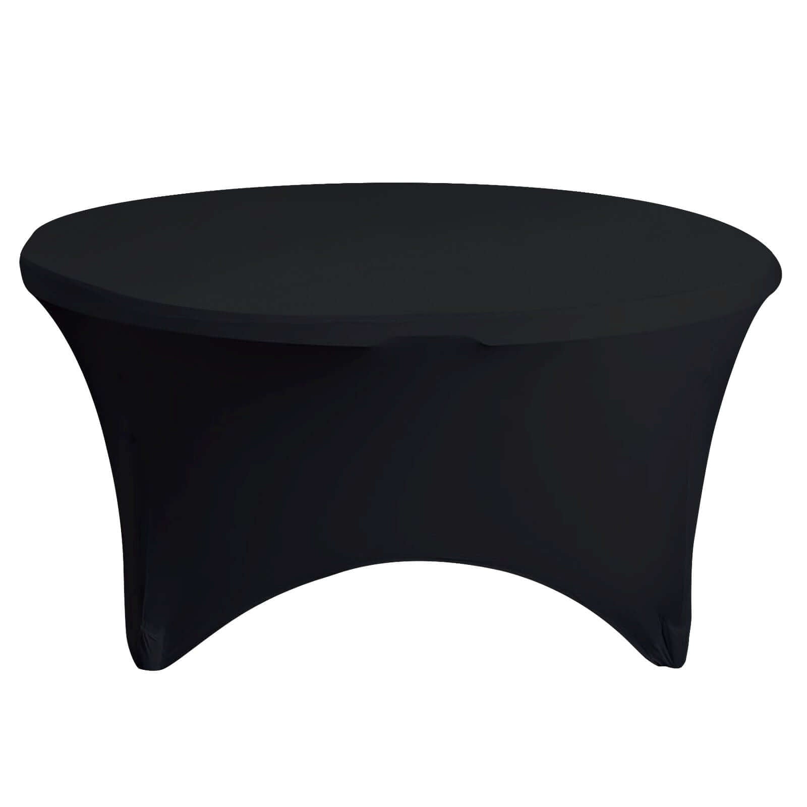 Stretch Spandex 5ft Round Tablecloth Black - Durable Form - Fitting Table Cover - Linen Luxes