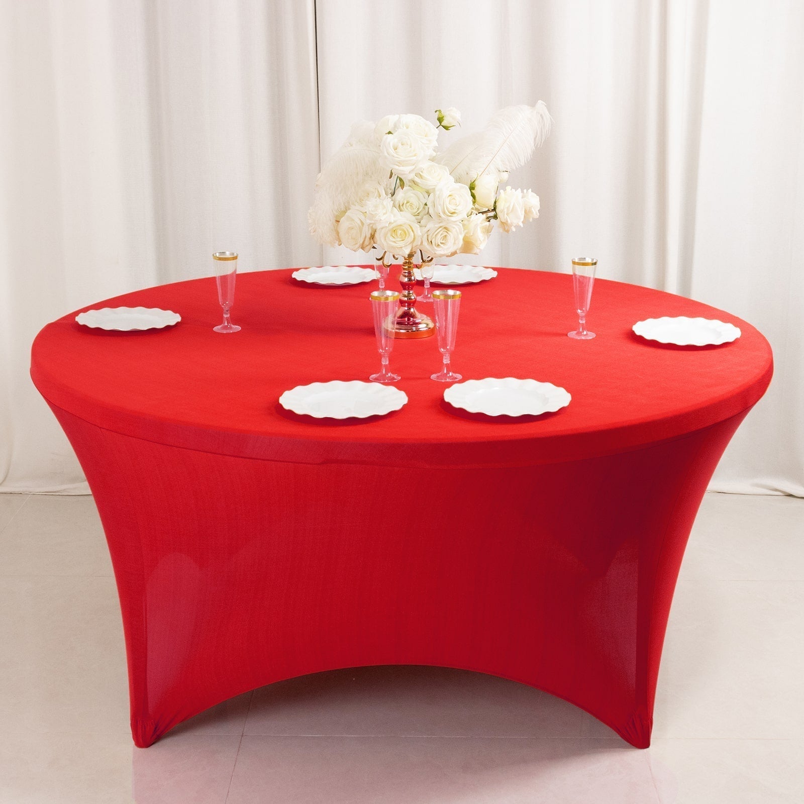 Stretch Spandex 5ft Round Tablecloth Red - Durable Form - Fitting Table Cover - Linen Luxes