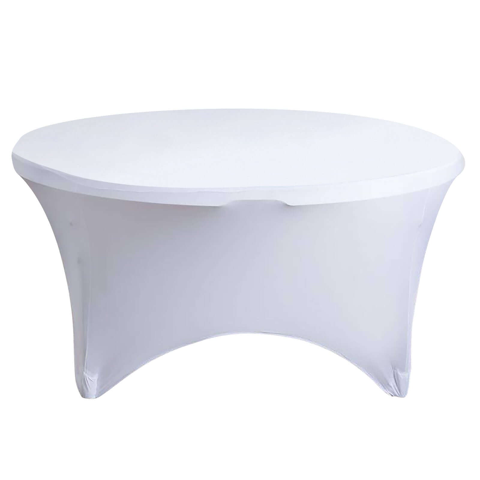 Stretch Spandex 5ft Round Tablecloth White - Durable Form - Fitting Table Cover for Events & Presentations - Linen Luxes