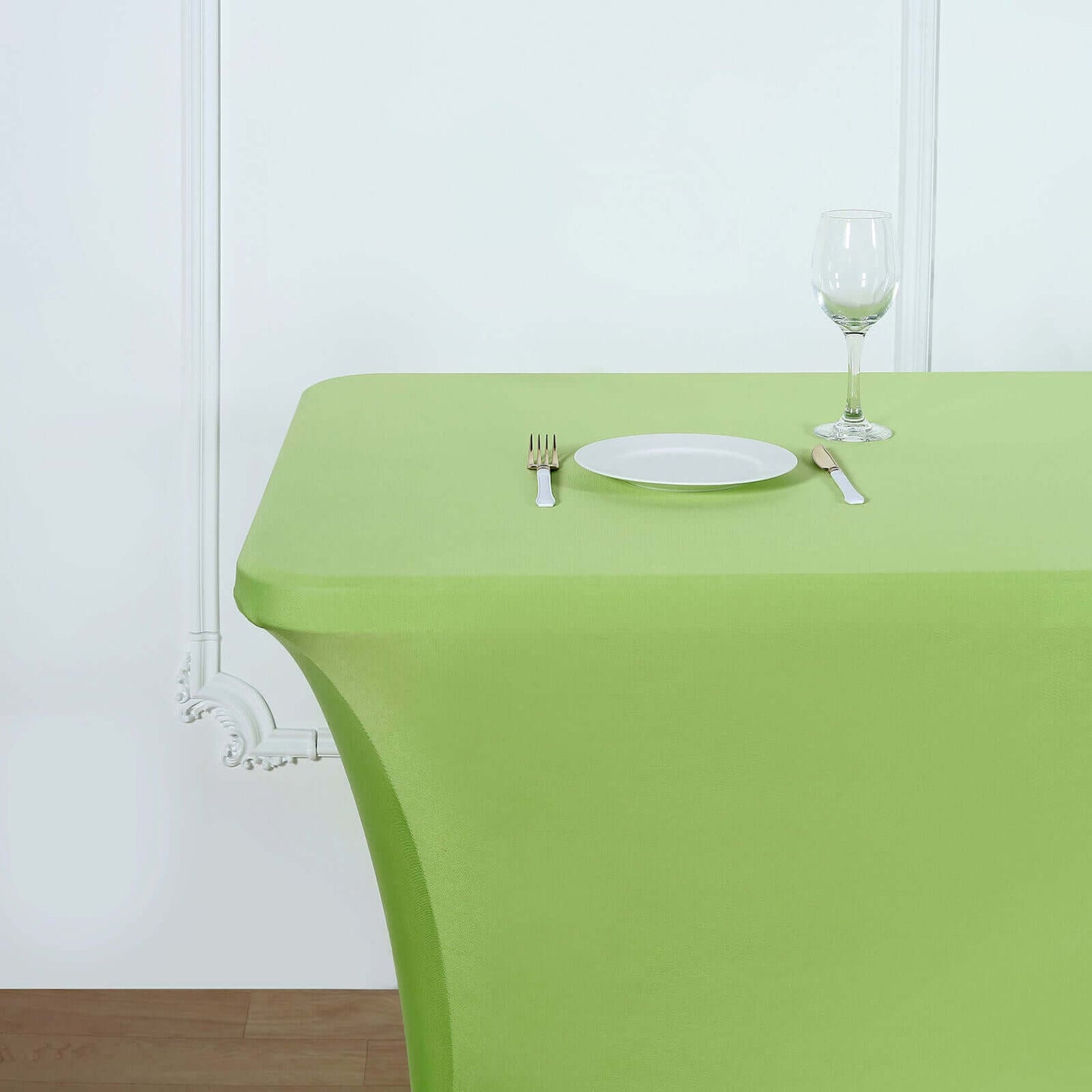 Stretch Spandex 6ft Rectangle Tablecloth Apple Green - Durable Form - Fitting Table Cover - Linen Luxes