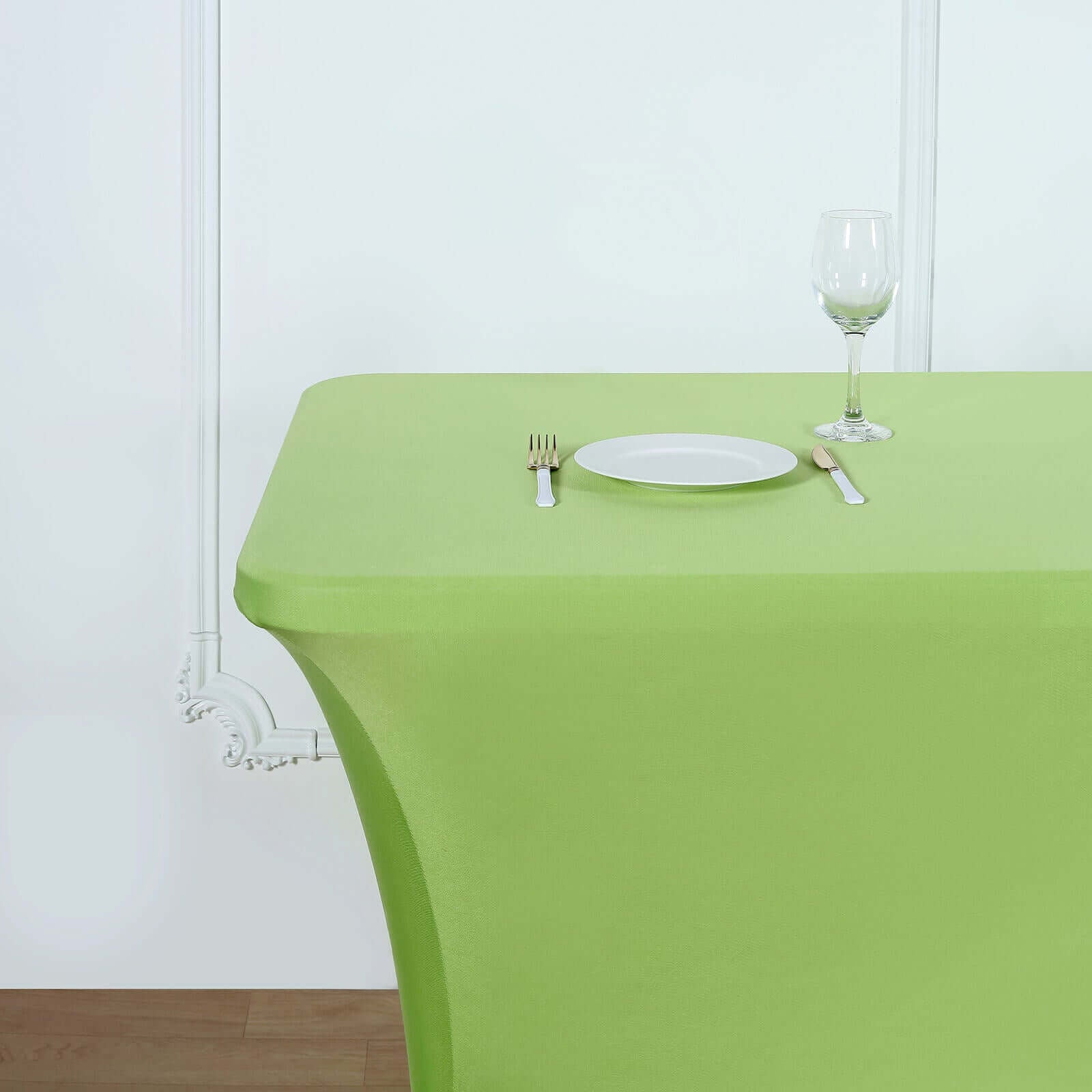 Stretch Spandex 6ft Rectangle Tablecloth Apple Green - Durable Form - Fitting Table Cover - Linen Luxes