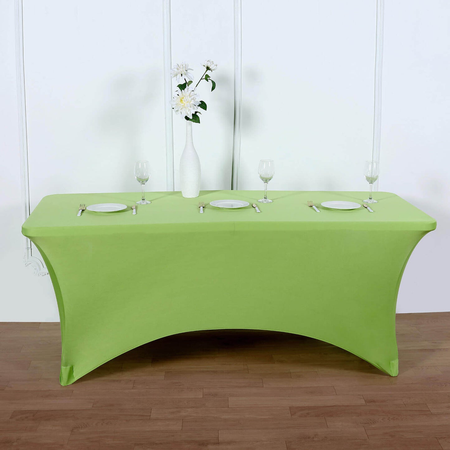 Stretch Spandex 6ft Rectangle Tablecloth Apple Green - Durable Form - Fitting Table Cover - Linen Luxes