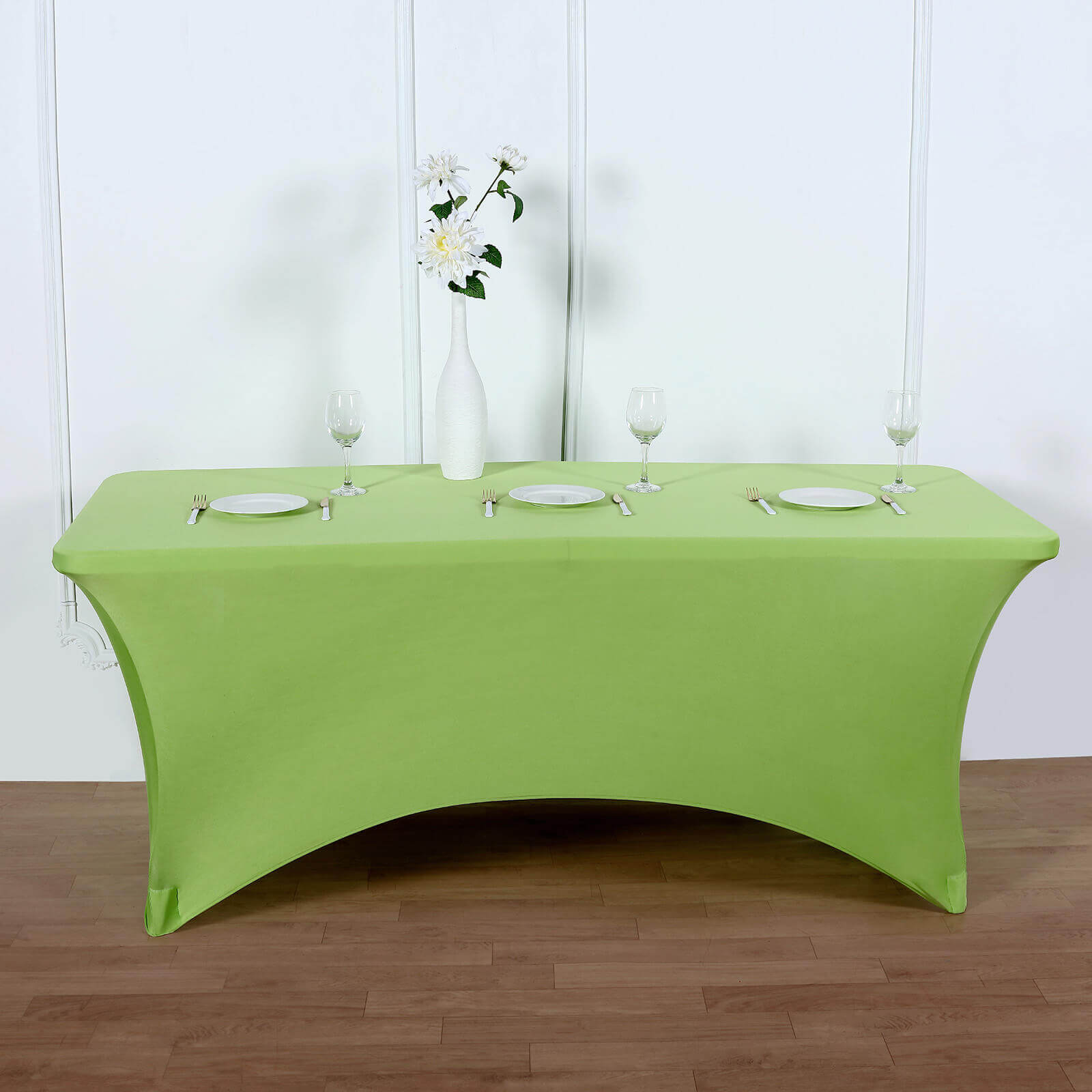 Stretch Spandex 6ft Rectangle Tablecloth Apple Green - Durable Form - Fitting Table Cover - Linen Luxes