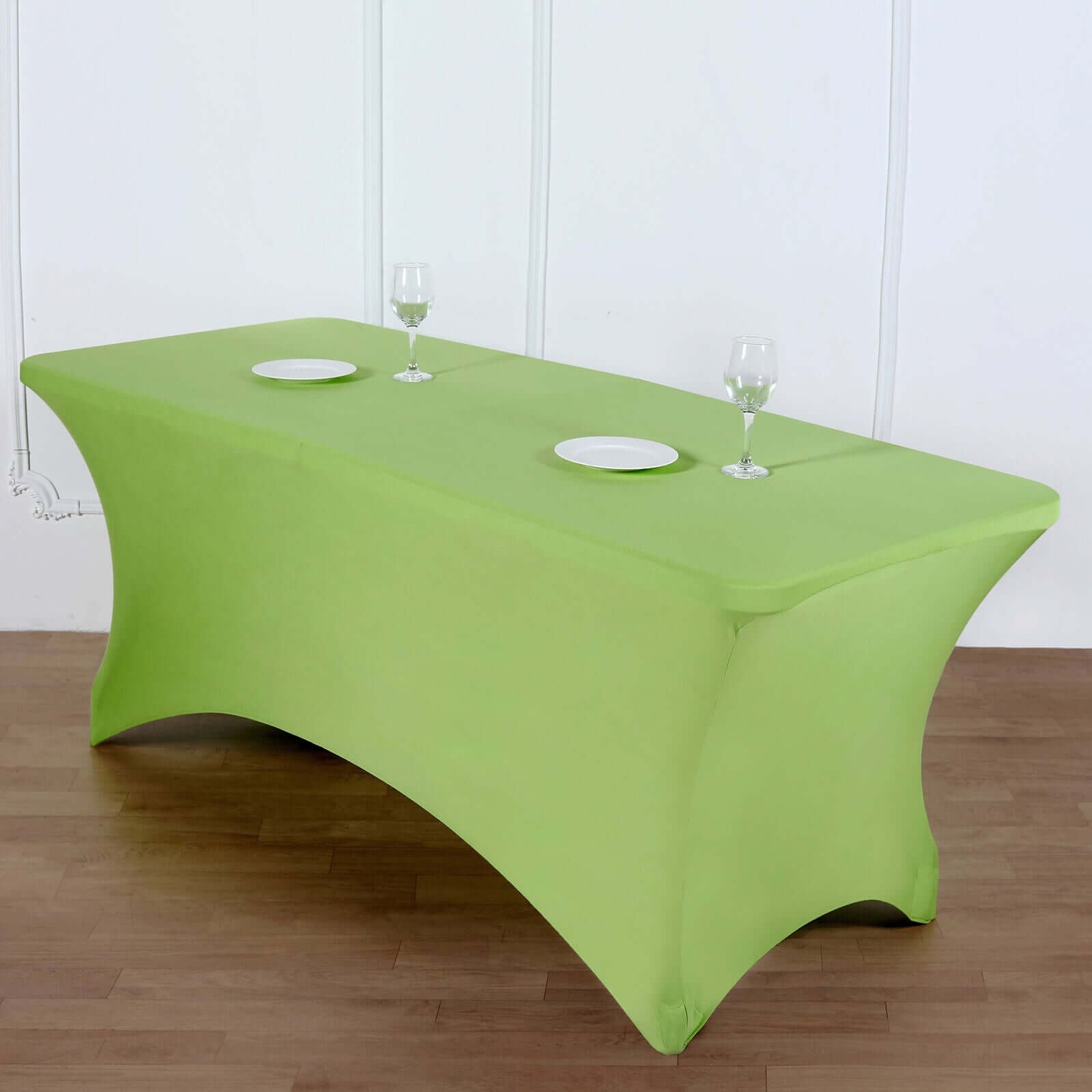 Stretch Spandex 6ft Rectangle Tablecloth Apple Green - Durable Form - Fitting Table Cover - Linen Luxes
