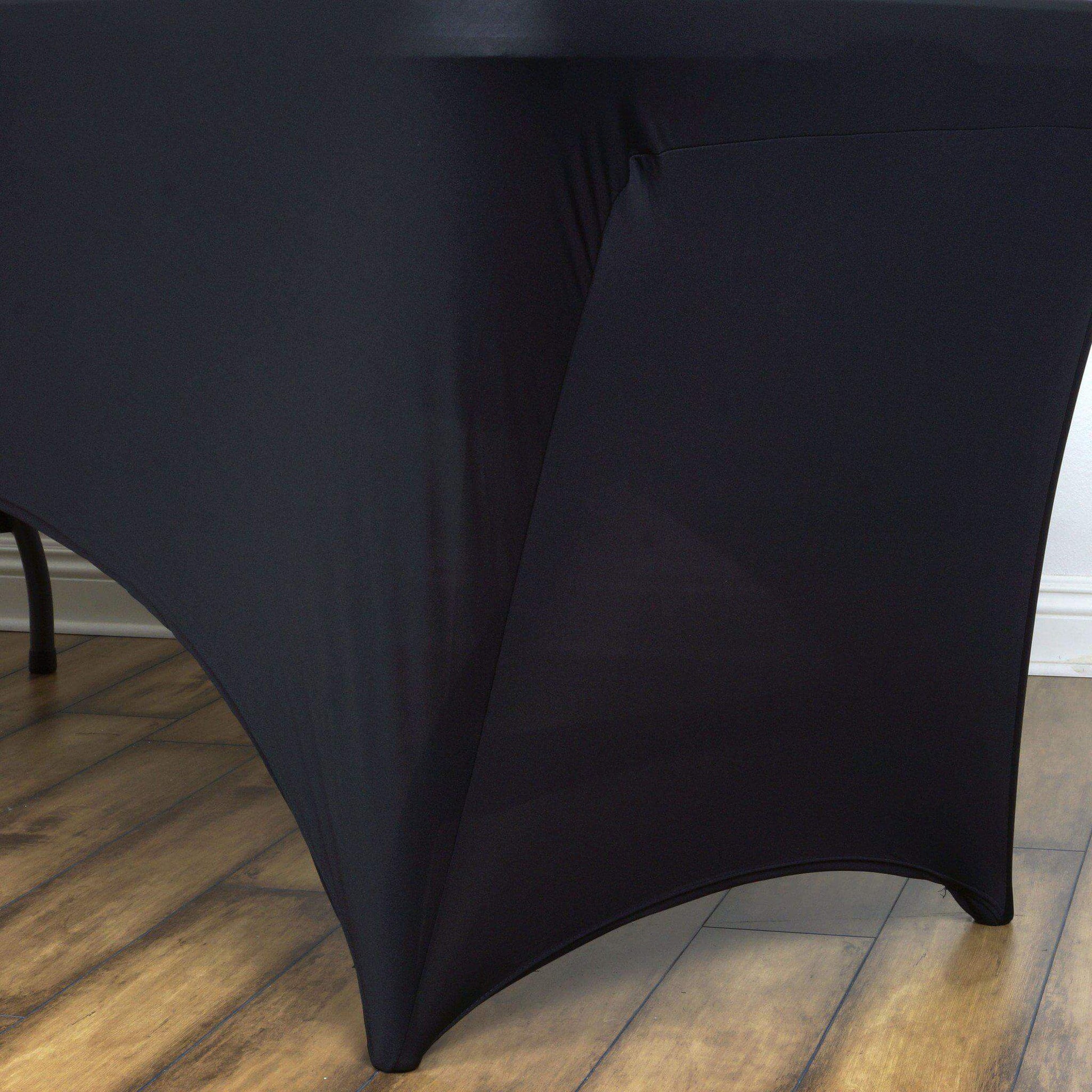 Stretch Spandex 6ft Rectangle Tablecloth Black - Durable Form - Fitting Table Cover for Events & Presentations - Linen Luxes