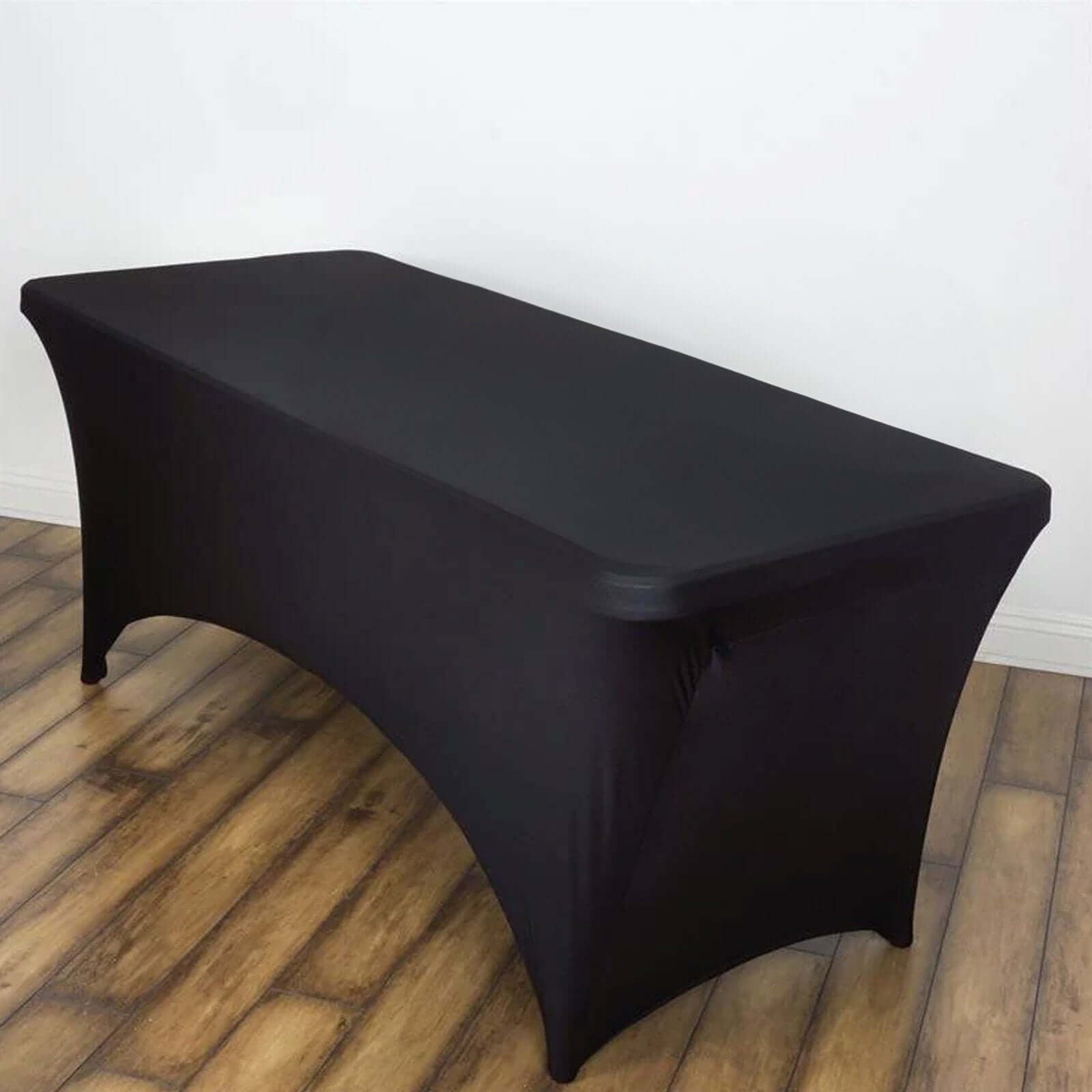 Stretch Spandex 6ft Rectangle Tablecloth Black - Durable Form - Fitting Table Cover for Events & Presentations - Linen Luxes